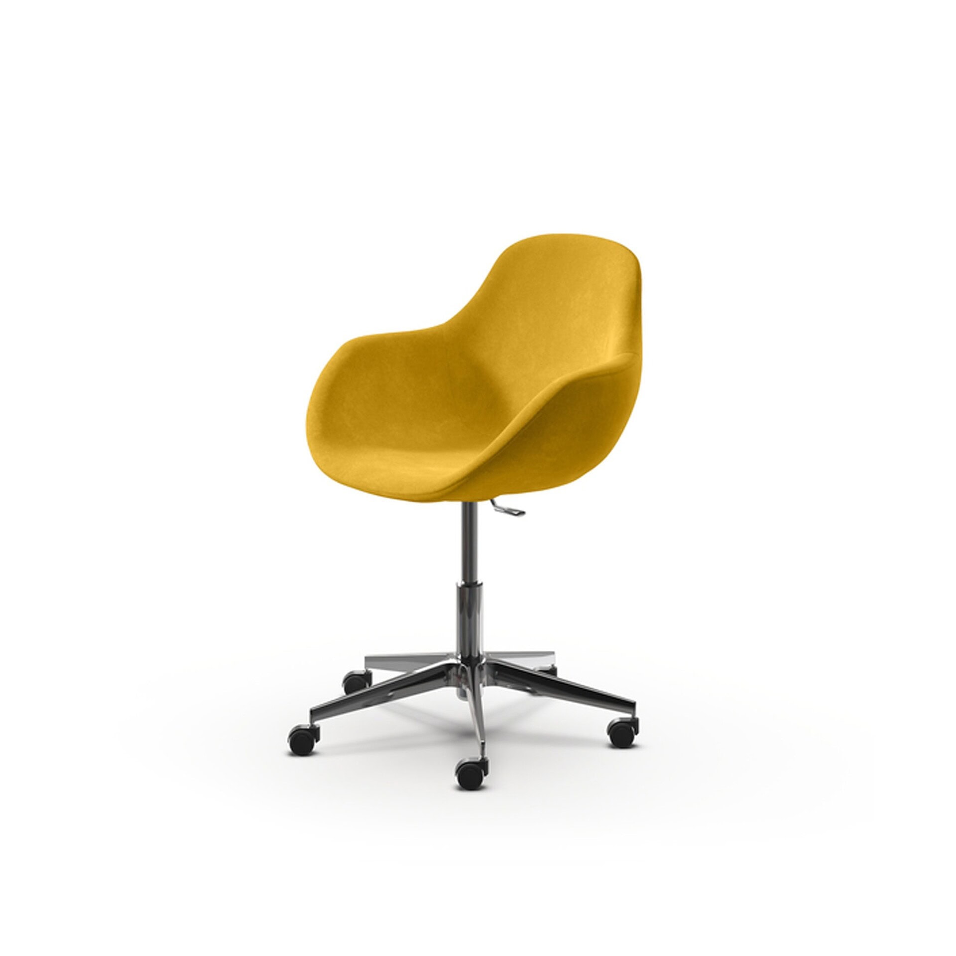 Maya Dining Chair with yellow seat and swivel base with casters