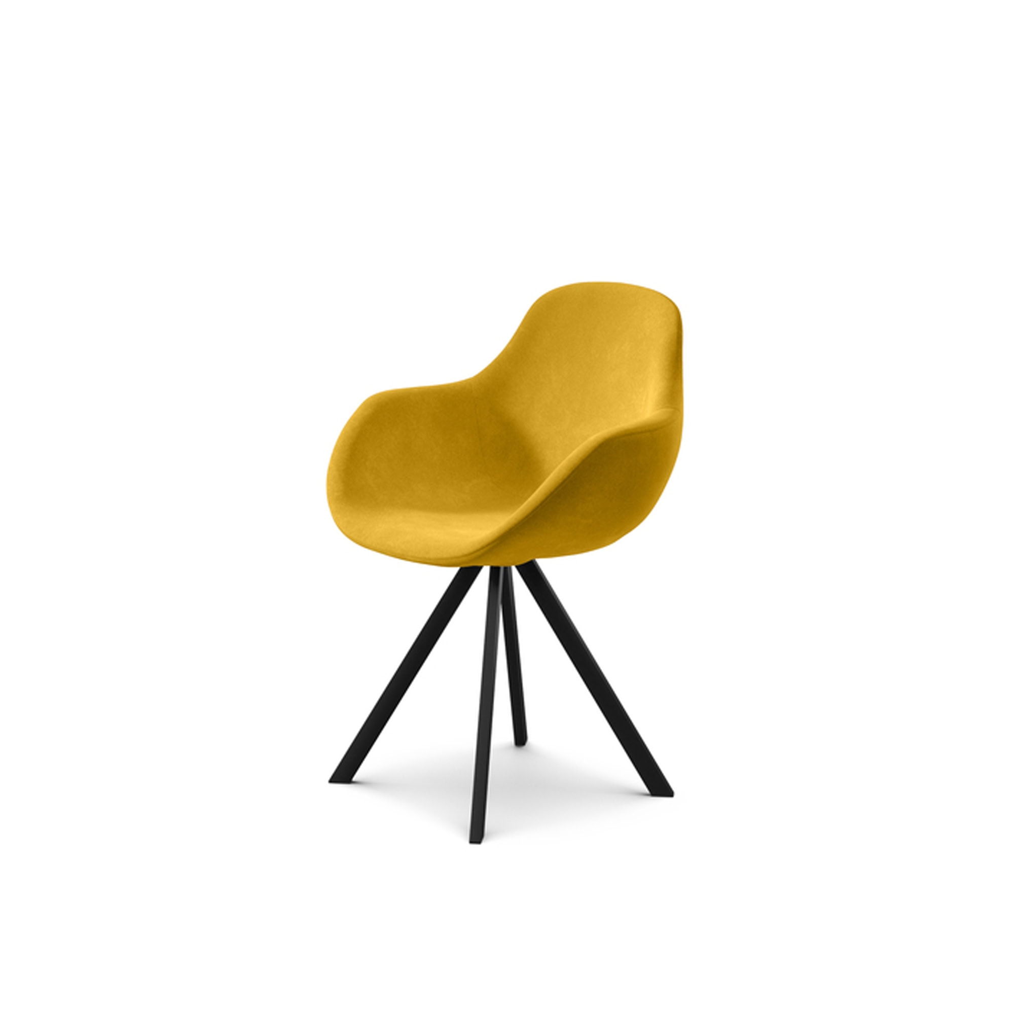 Maya Dining Chair with yellow seat and spider-leg black metal base