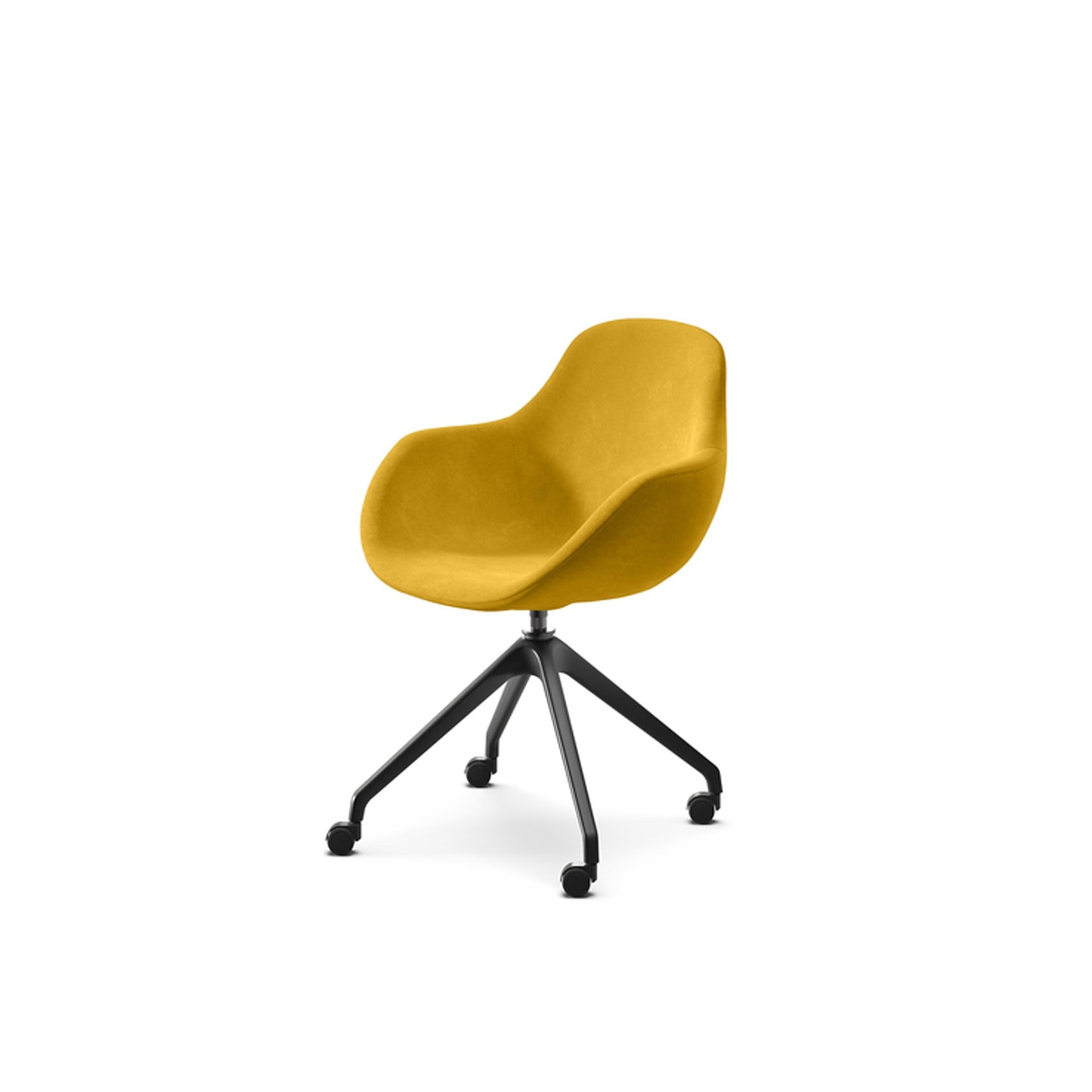 Maya Dining Chair with yellow seat and five-point office-style base with wheels