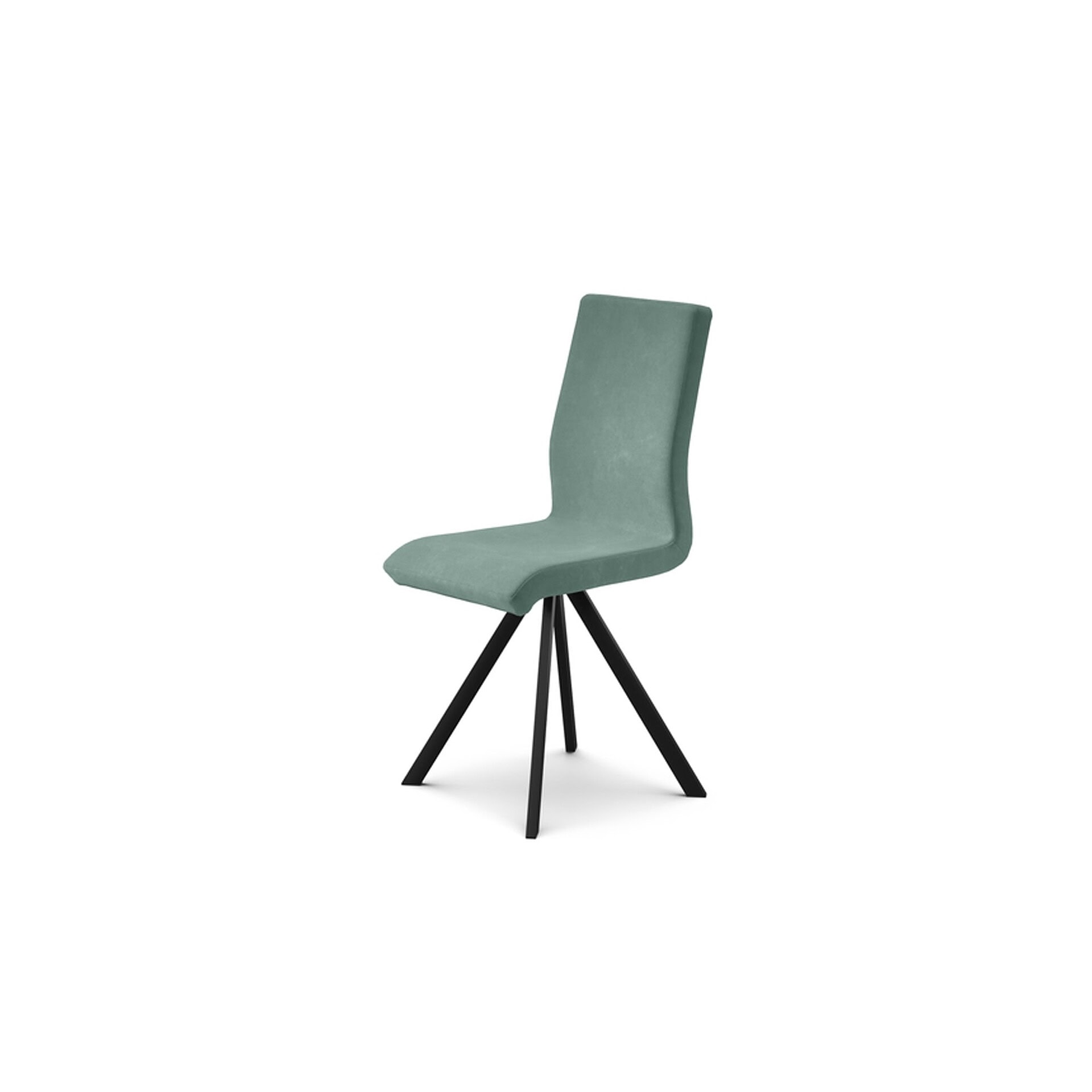 Elegant upholstered accent chair with modern black wooden legs, perfect for contemporary dining or living spaces.