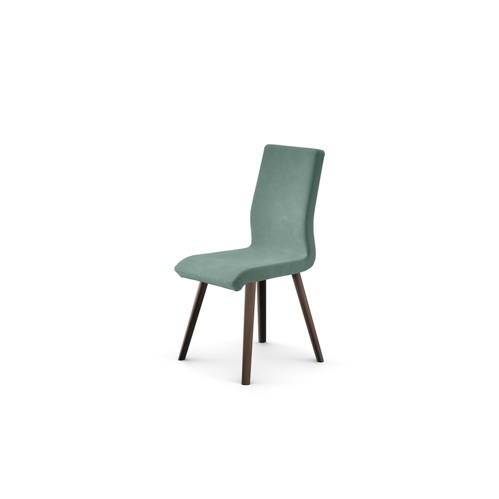 Upholstered dining chair with dark wood legs for modern home decor.