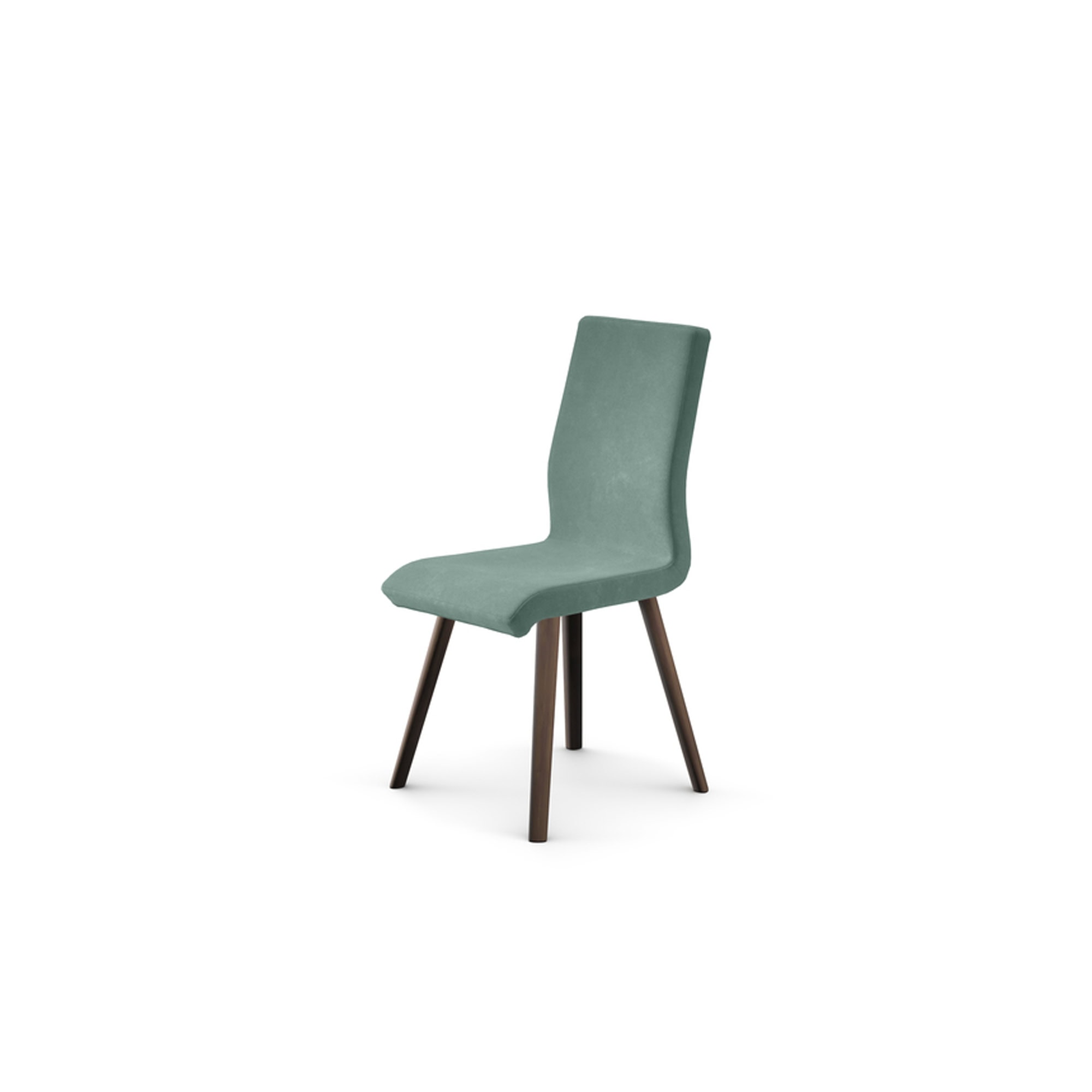 Upholstered dining chair with dark wood legs for modern home decor.