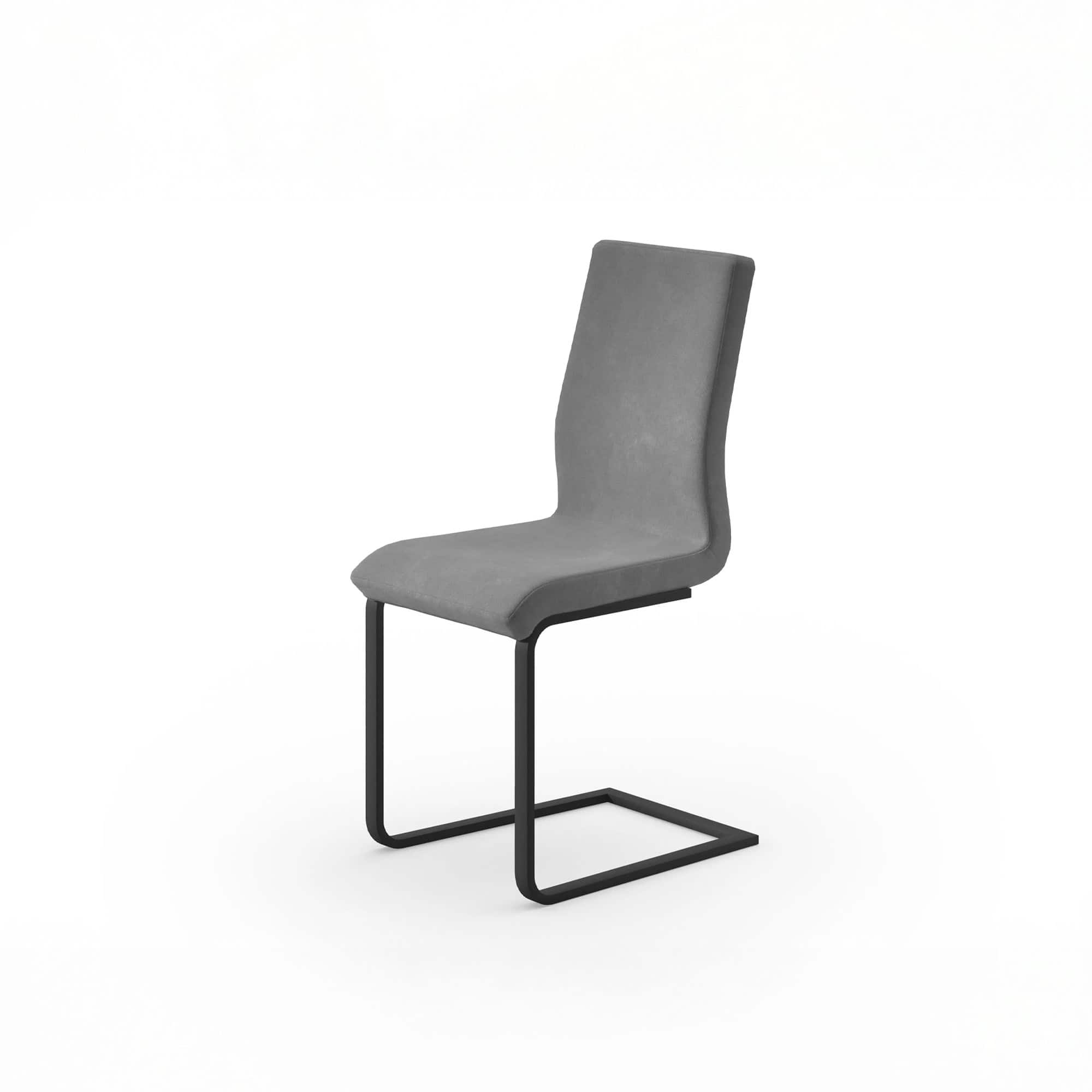 Peressini Quadra SL Dining Chair with steel cantilever base and upholstered seat in grey fabric, modern Italian dining chair on white background