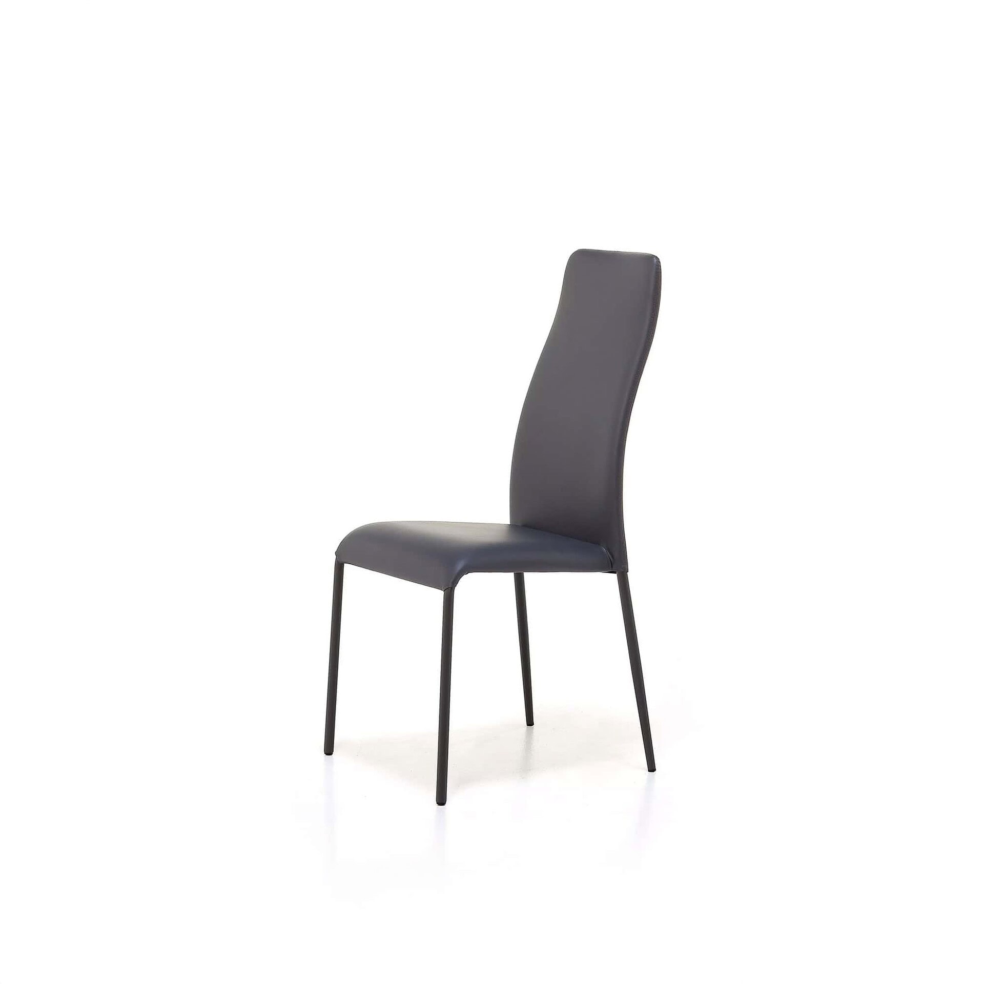 Swing High Back Dining Chair front angle in black leather with high back design.