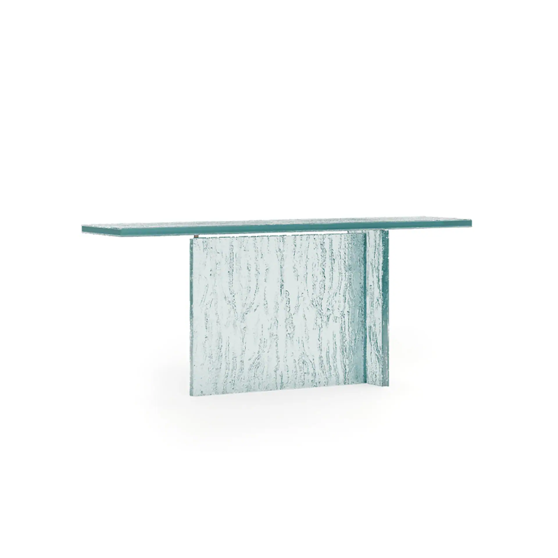 Elegant Laguna Console Table with a sleek glass top and textured wooden base. Perfect for modern ent.