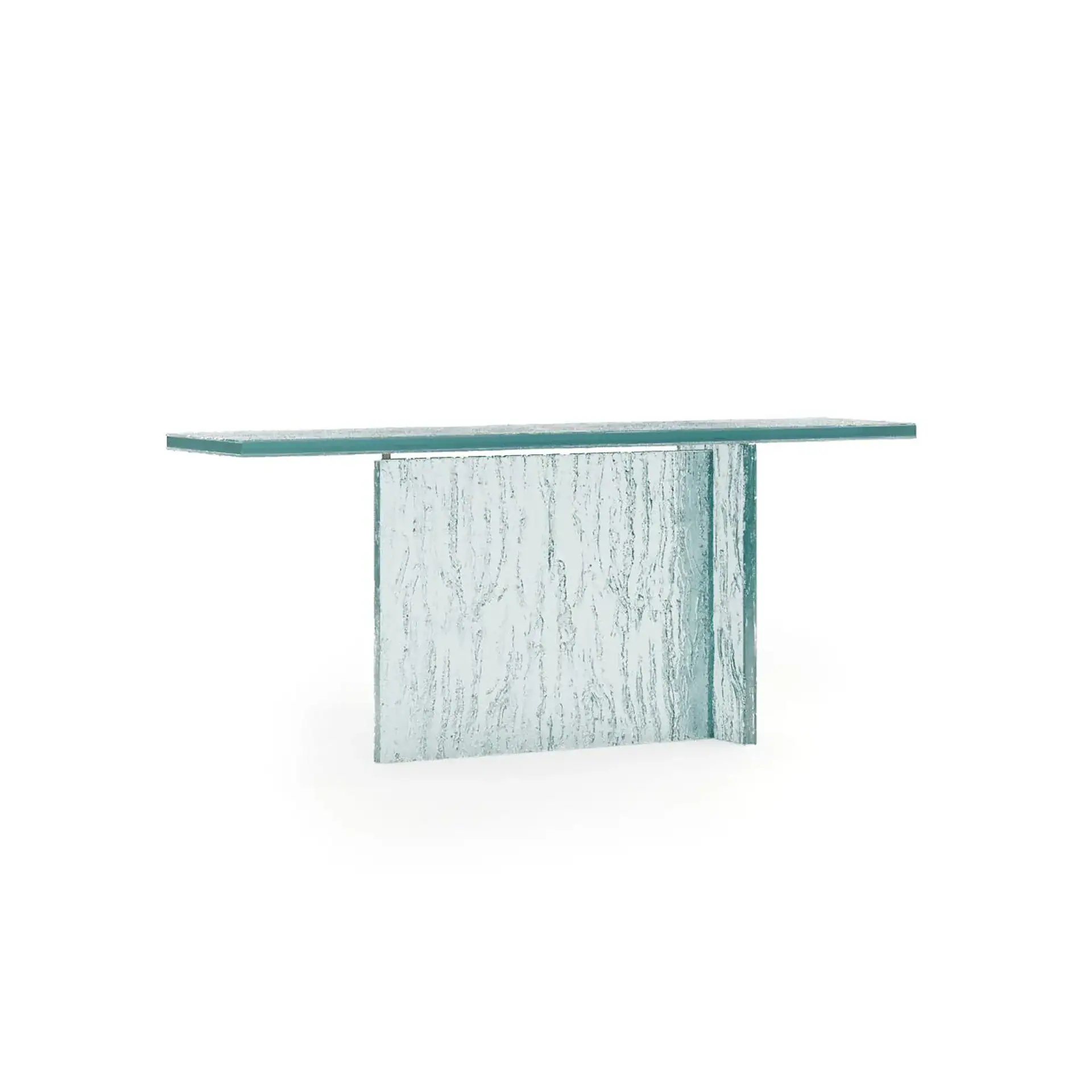 Elegant Laguna Console Table with a sleek glass top and textured wooden base. Perfect for modern ent.