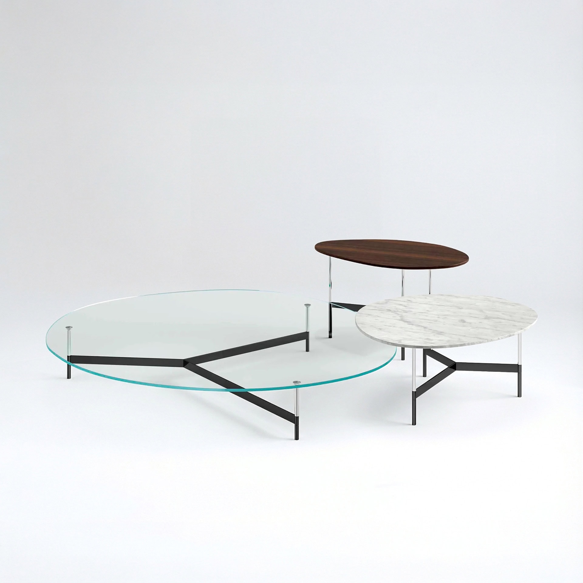 After9 Low Table in clear glass and gold base with layered round surfaces