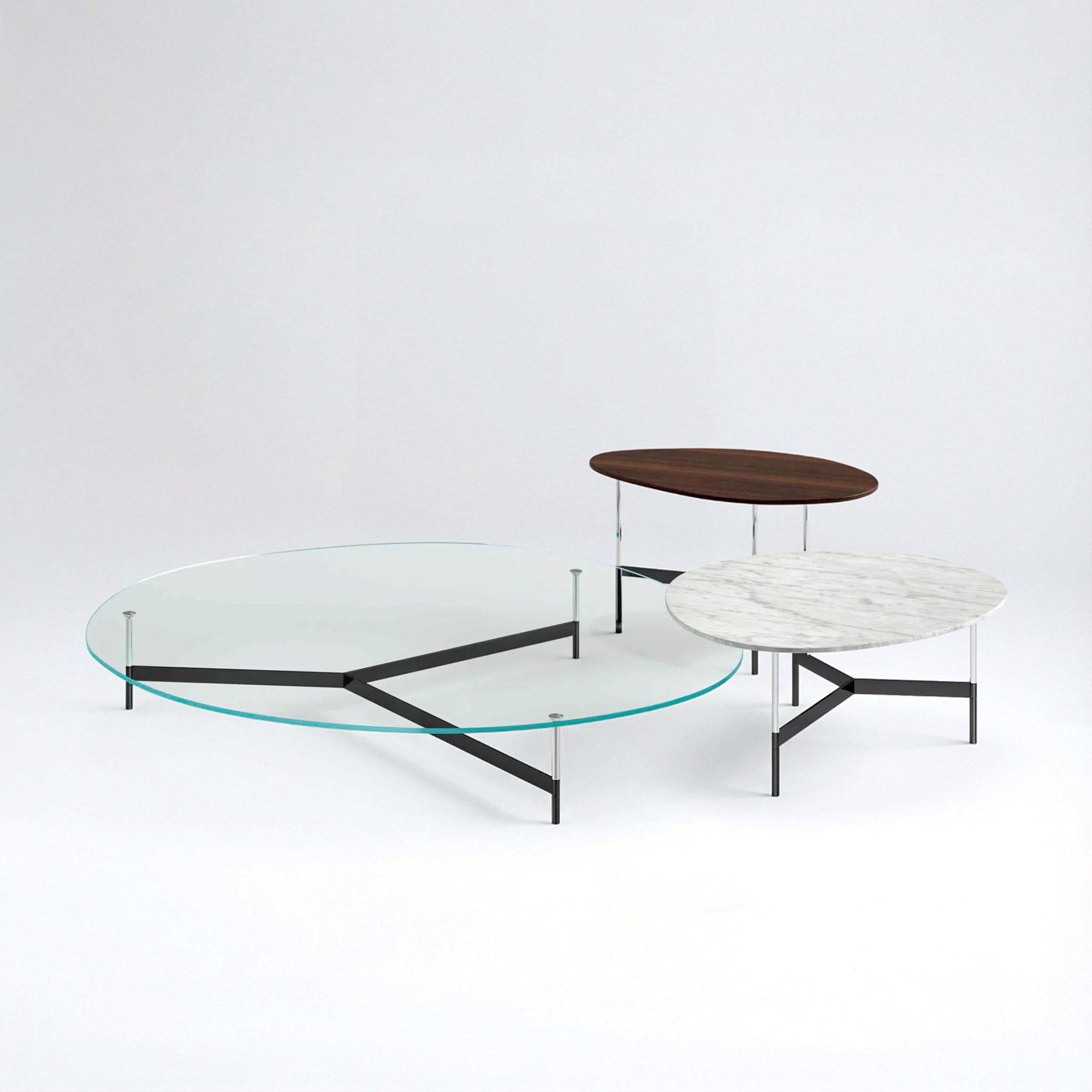 After9 Low Table in clear glass and gold base with layered round surfaces