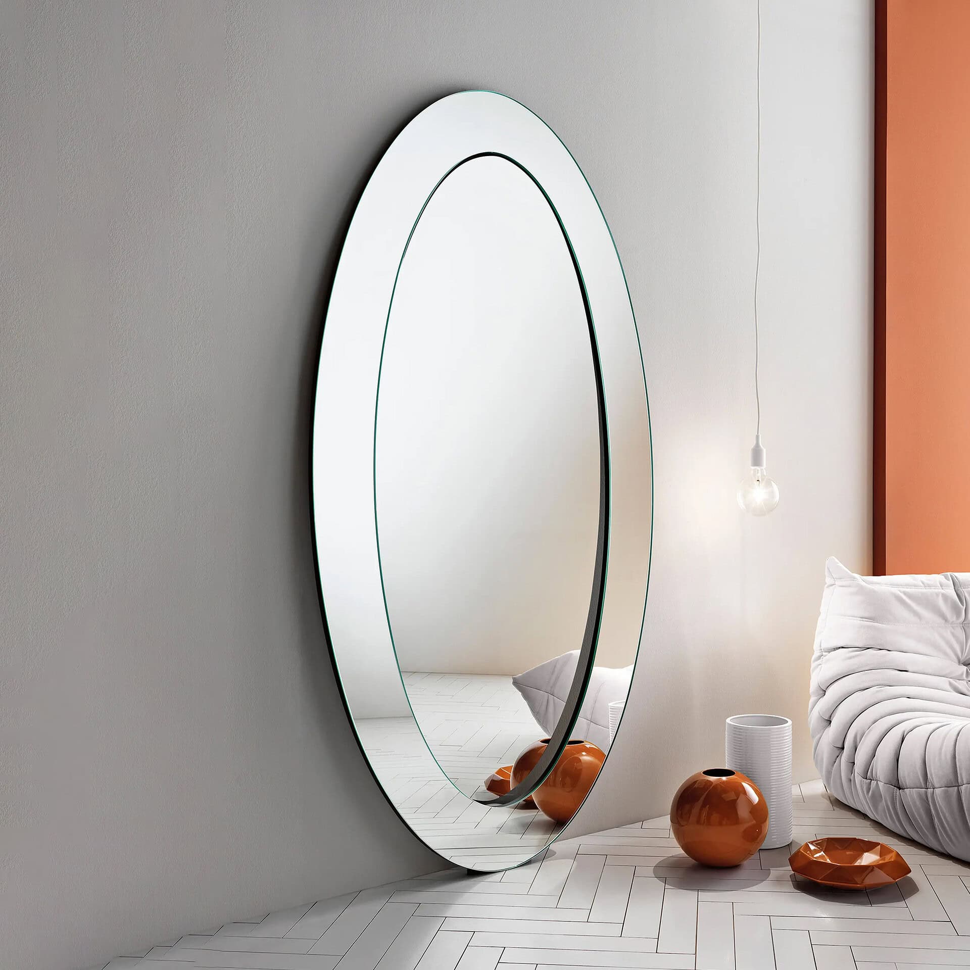 Mirror with modern decor in a stylish interior setting.