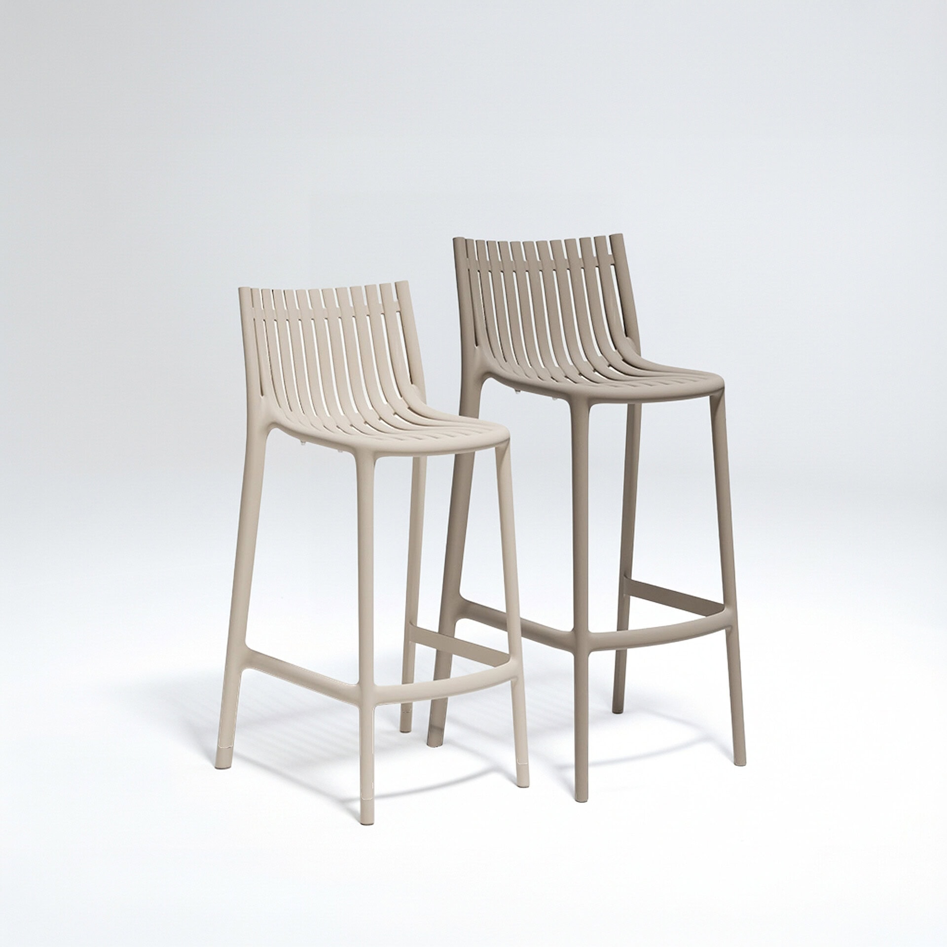 Vondom Ibiza Stools in bar and counter height side by side