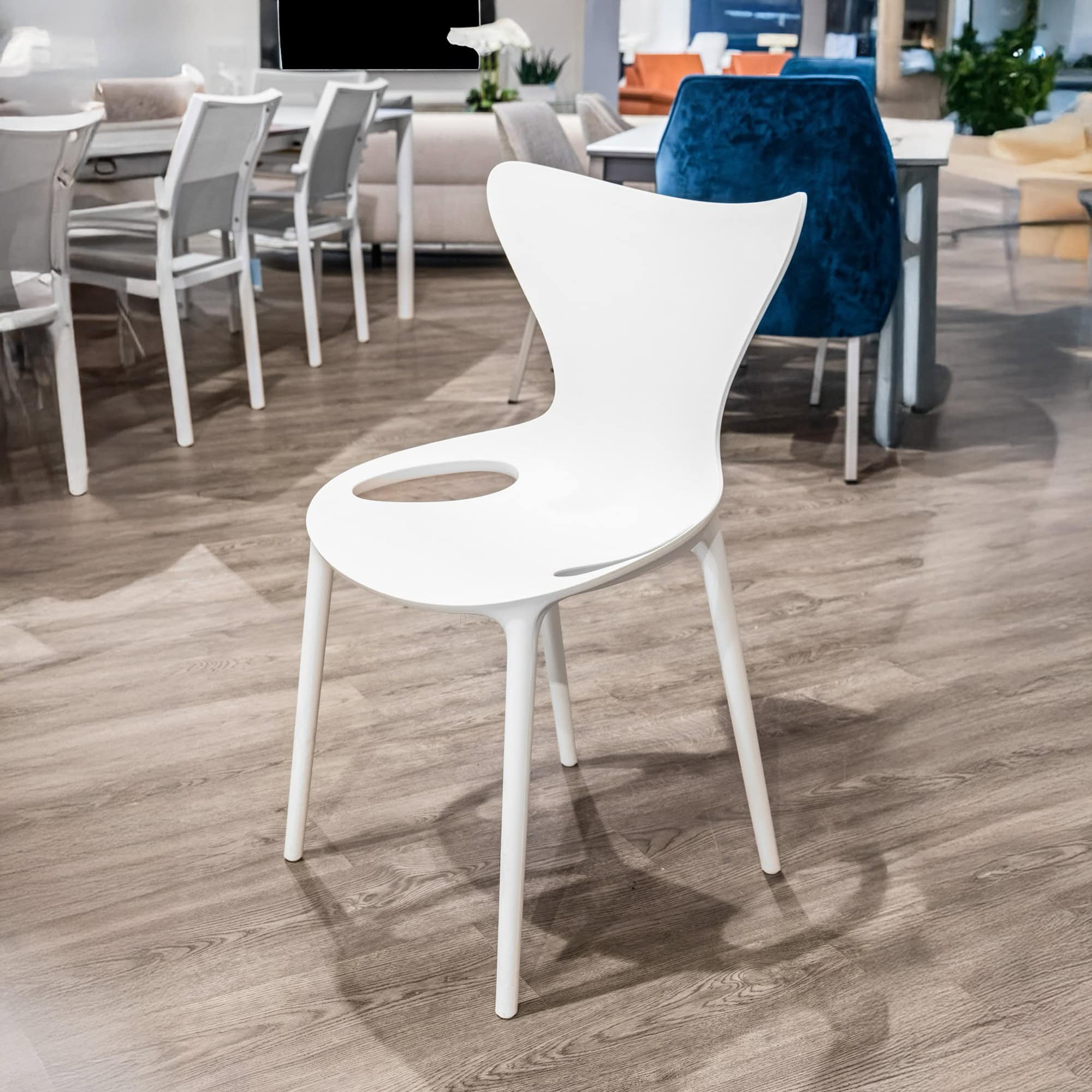 Vondom Love Chair in stock in white, shown in showroom.