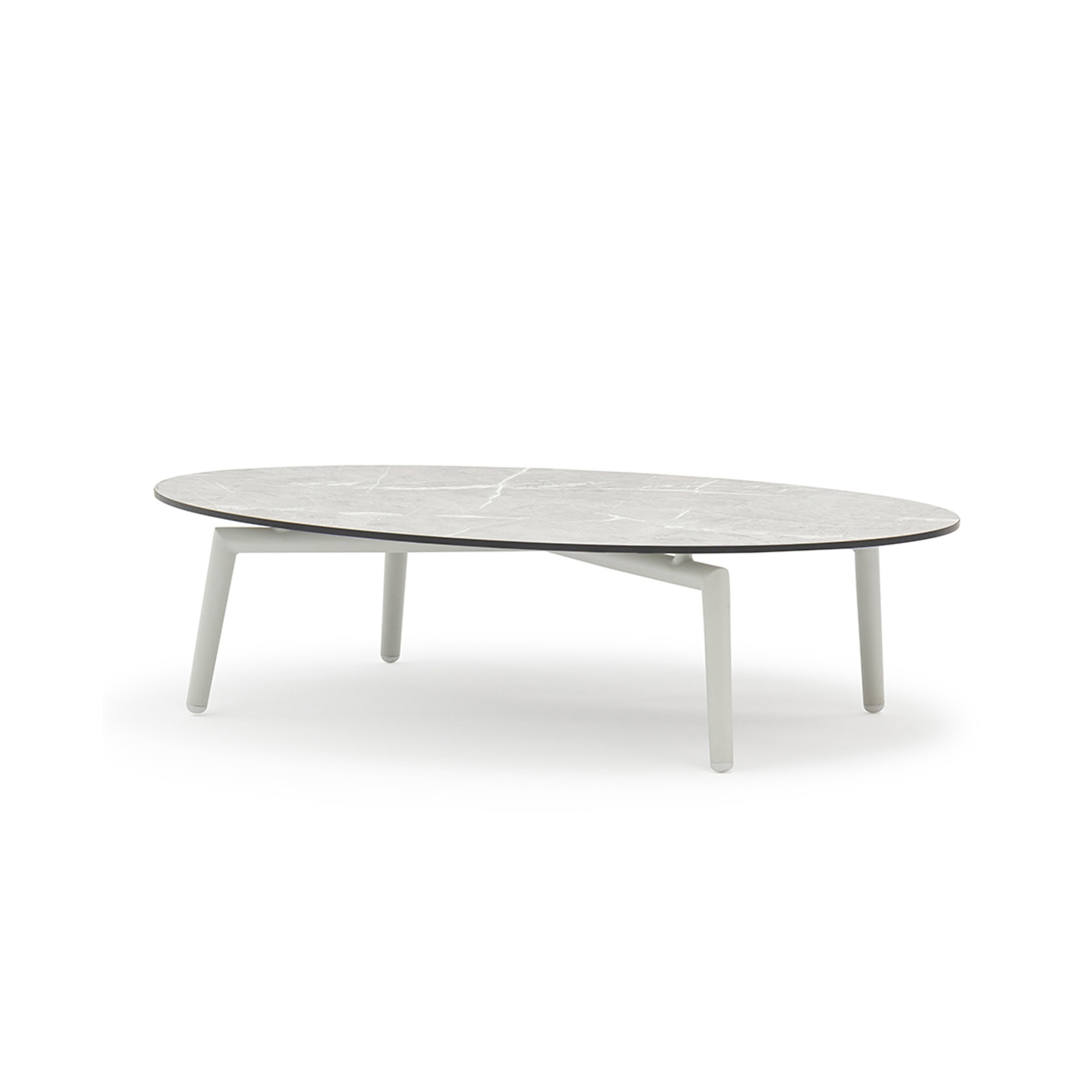 Scoop Coffee Table in light grey finish, angled product view on white background.