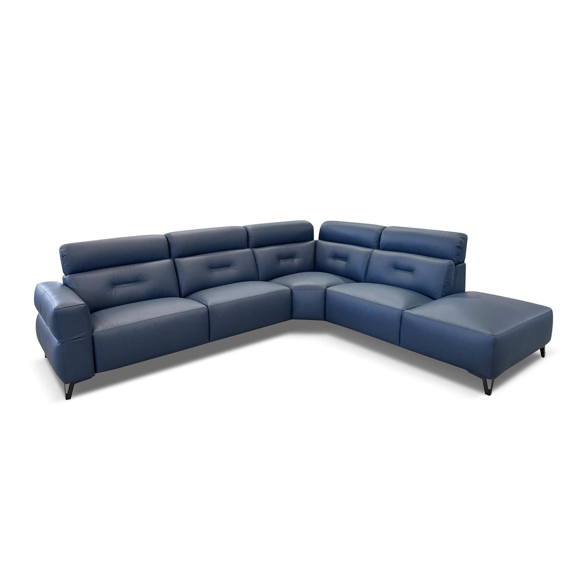 Elegant blue leather sectional sofa for modern living rooms and contemporary decor.