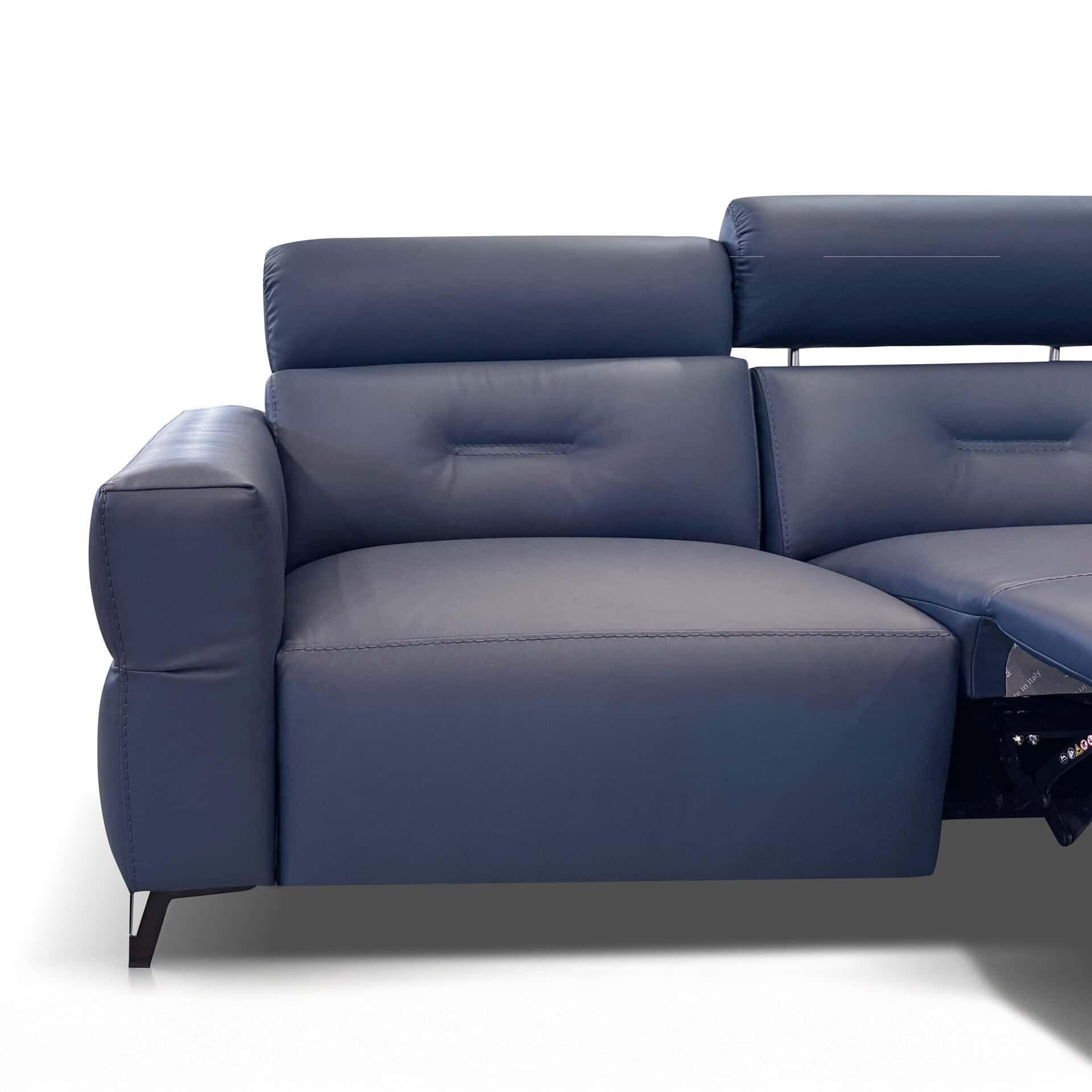 Premium blue leather sectional sofa with contemporary design, ideal for modern living rooms.