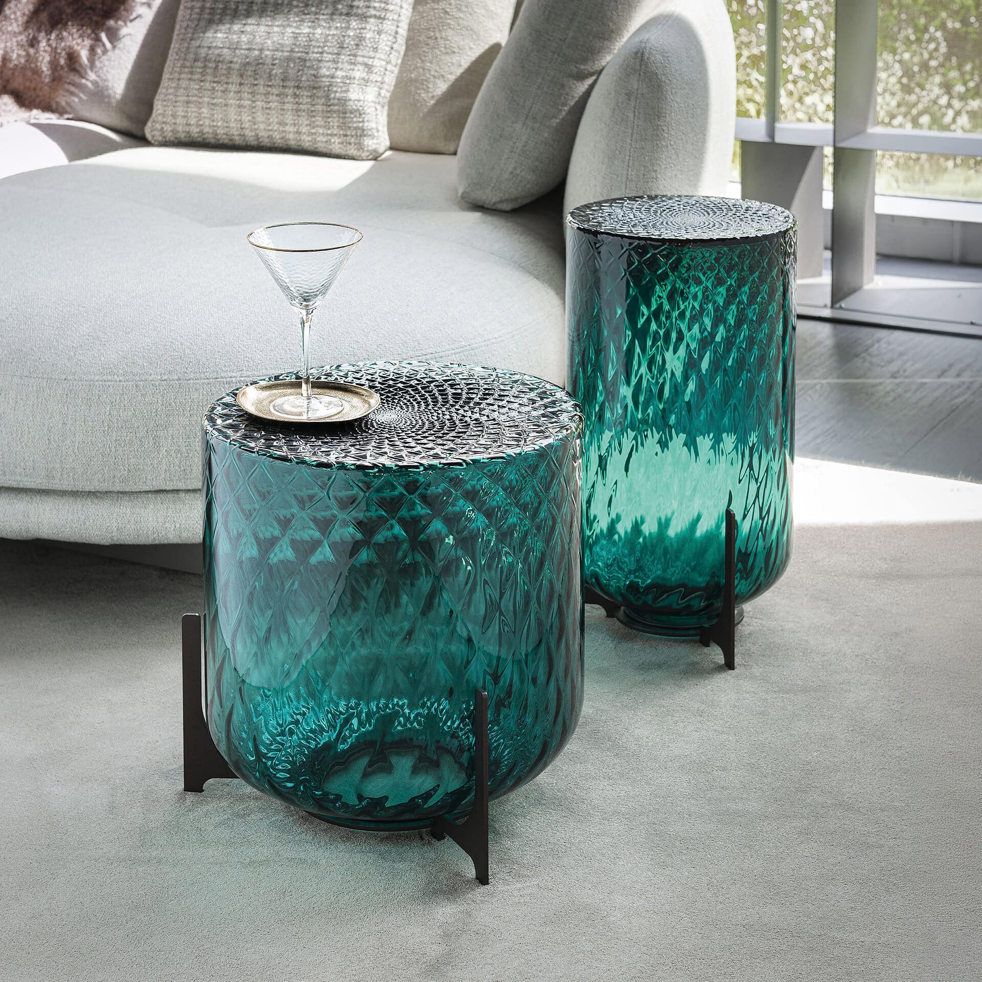 Glass Coffee Table with Unique Textured Design.