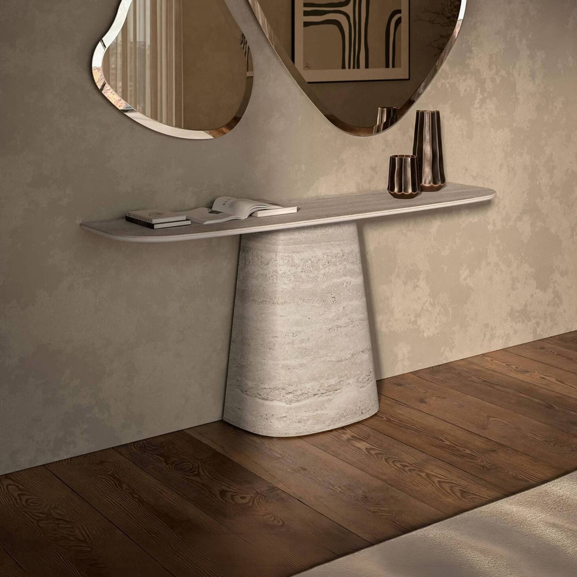 Elegant ceramic console table with sculptural design for modern interiors.
