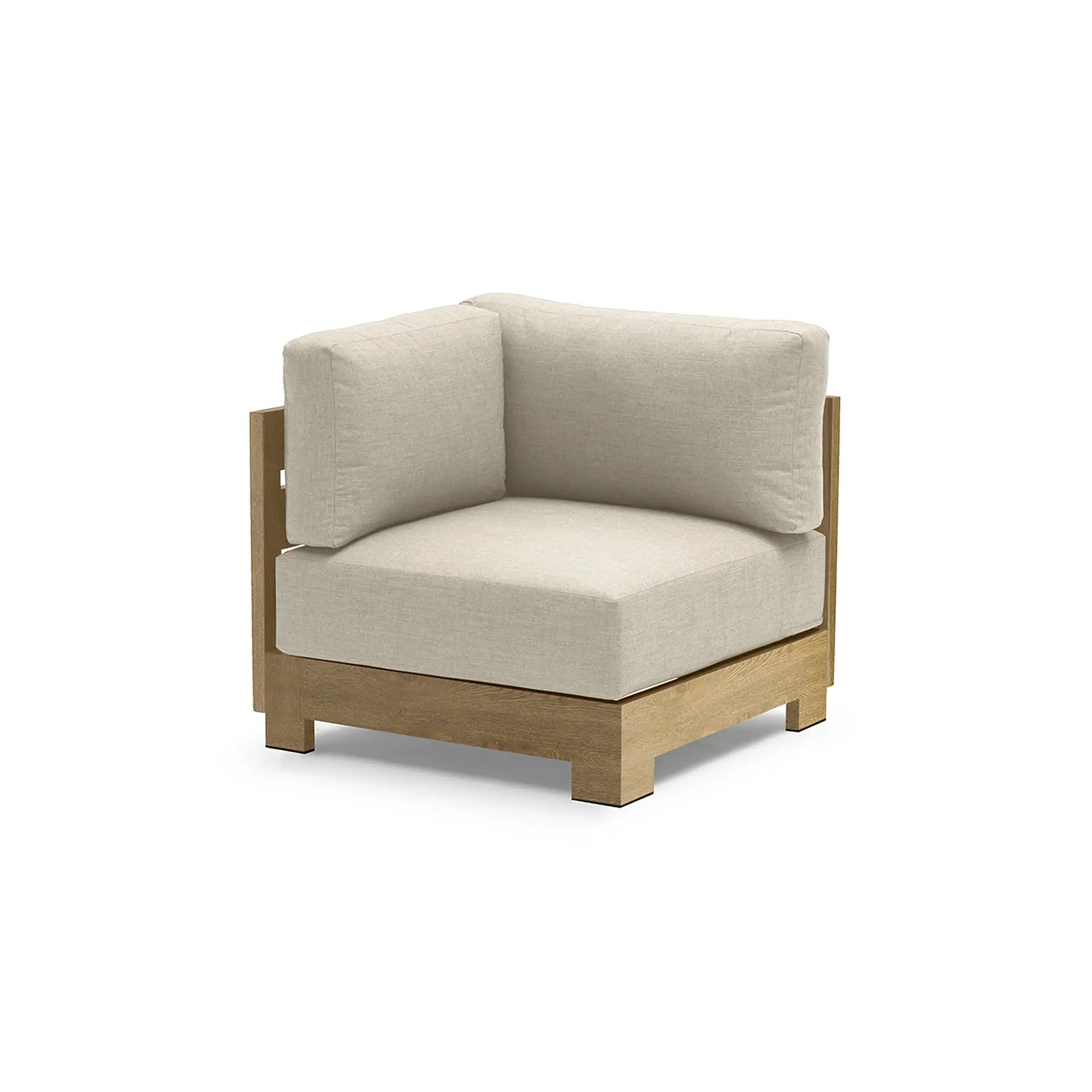 A light beige corner sofa section with a wooden frame on a white background.
