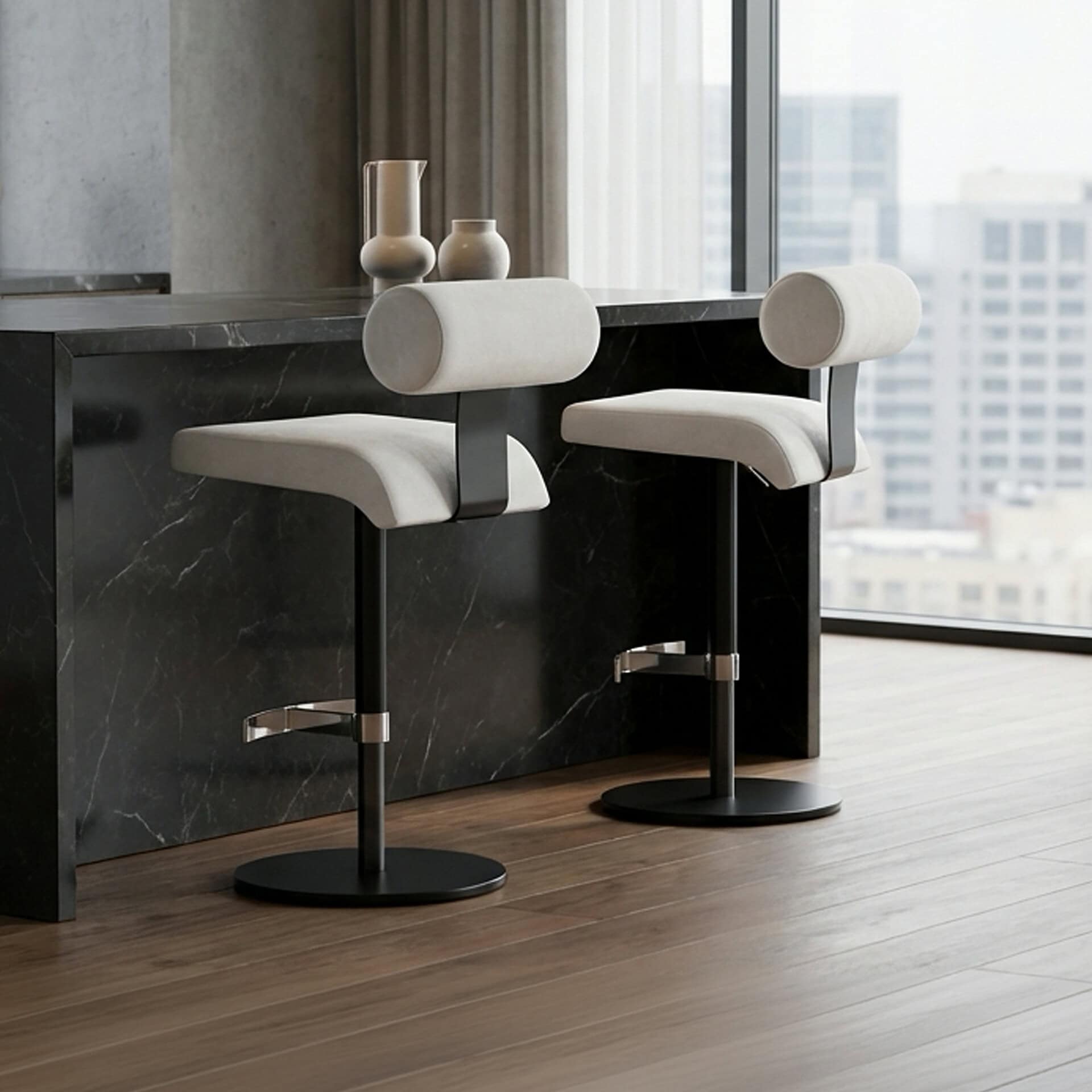 Elegant Bolo upholstered bar stool with modern design and comfortable cushioning. Perfect for contem.