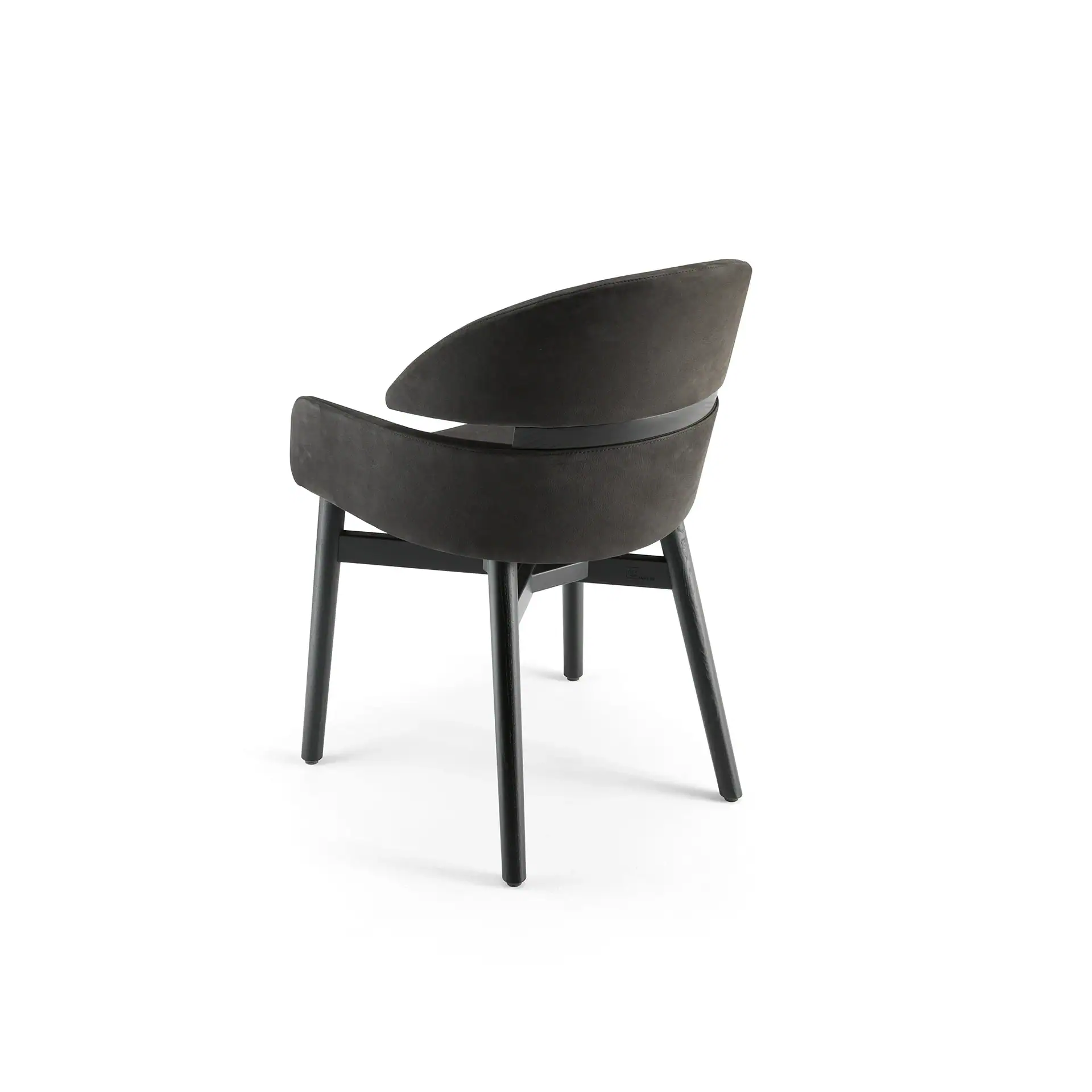 Modern black Lloyd dining chair with curved back and armrest.