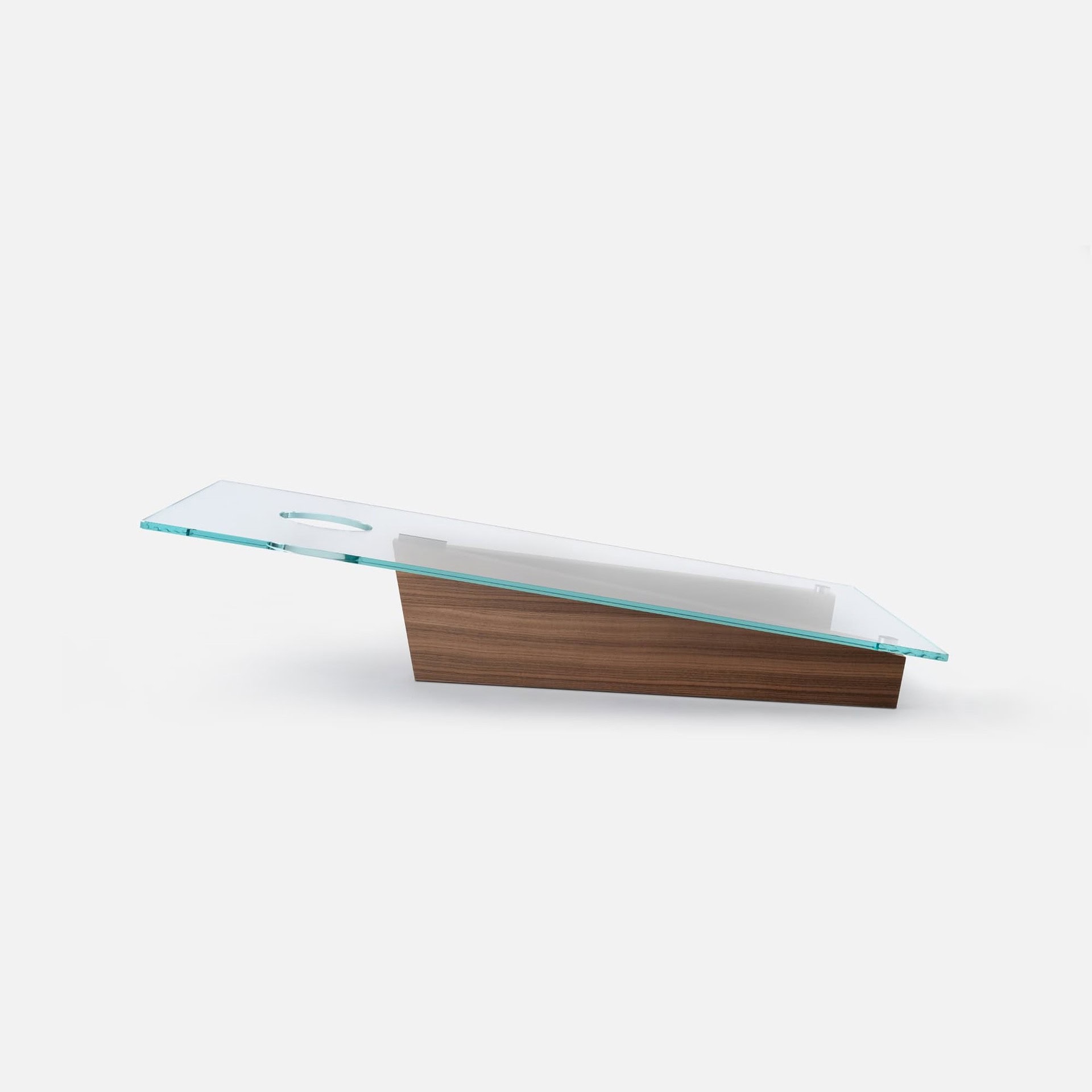 Contemporary glass and wood coffee table by Sklar Furnishings. Sleek design with modern aesthetics.