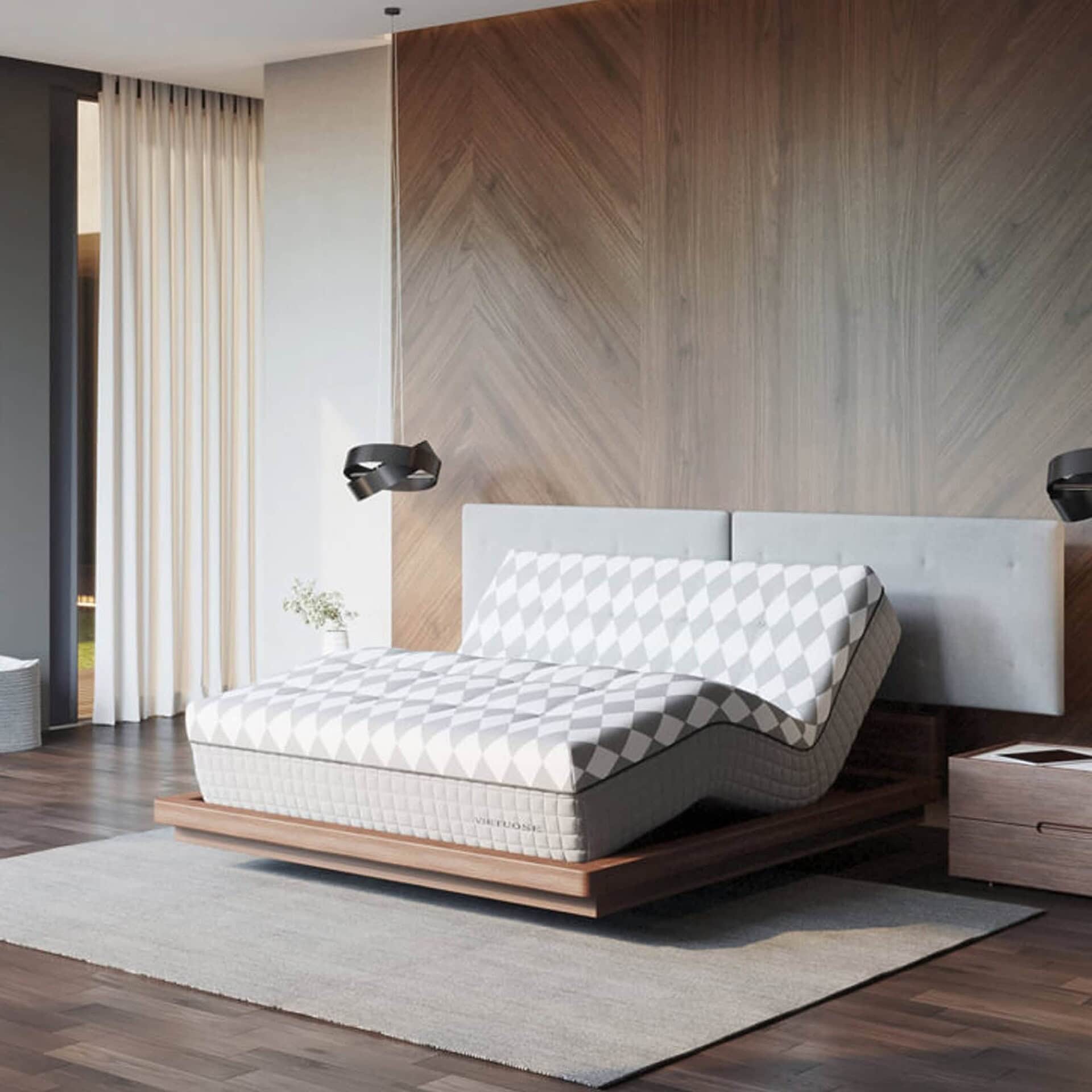Contemporary bedroom featuring a Sklar Furnishings mattress and stylish decor.