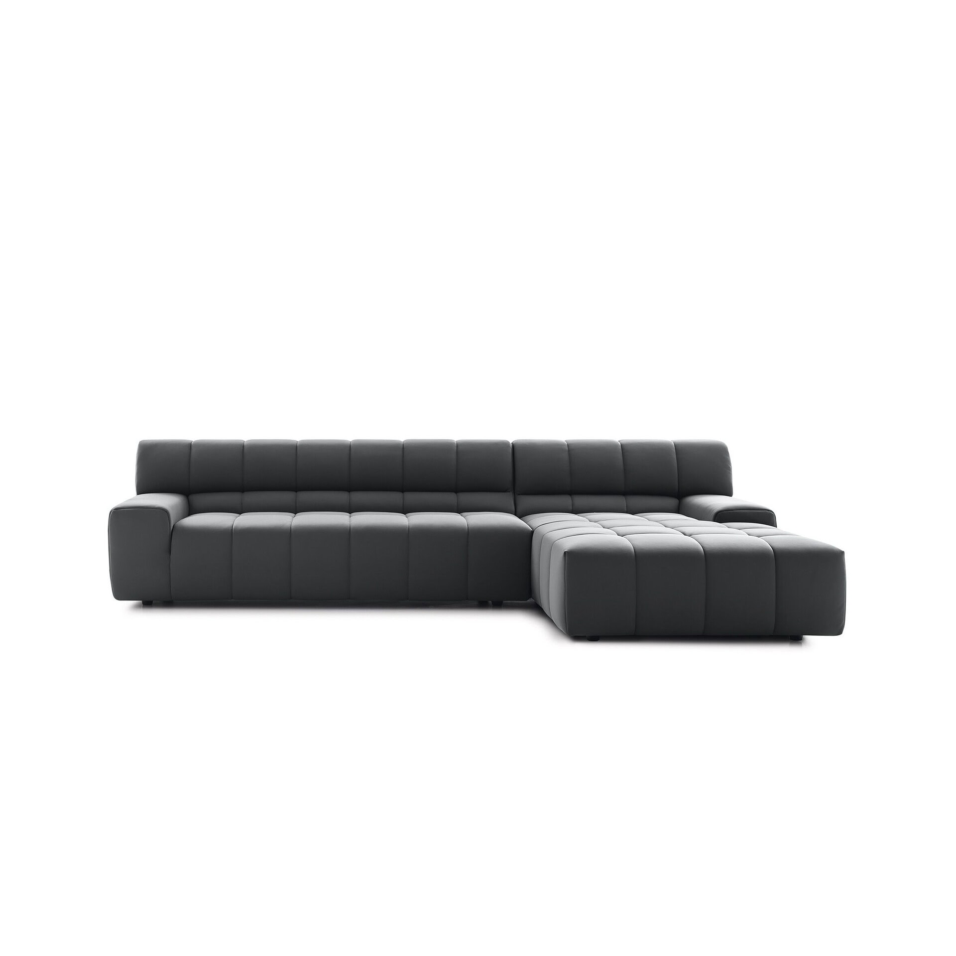 Contemporary Bric modular sectional sofa in dark gray upholstery for versatile living room seating.