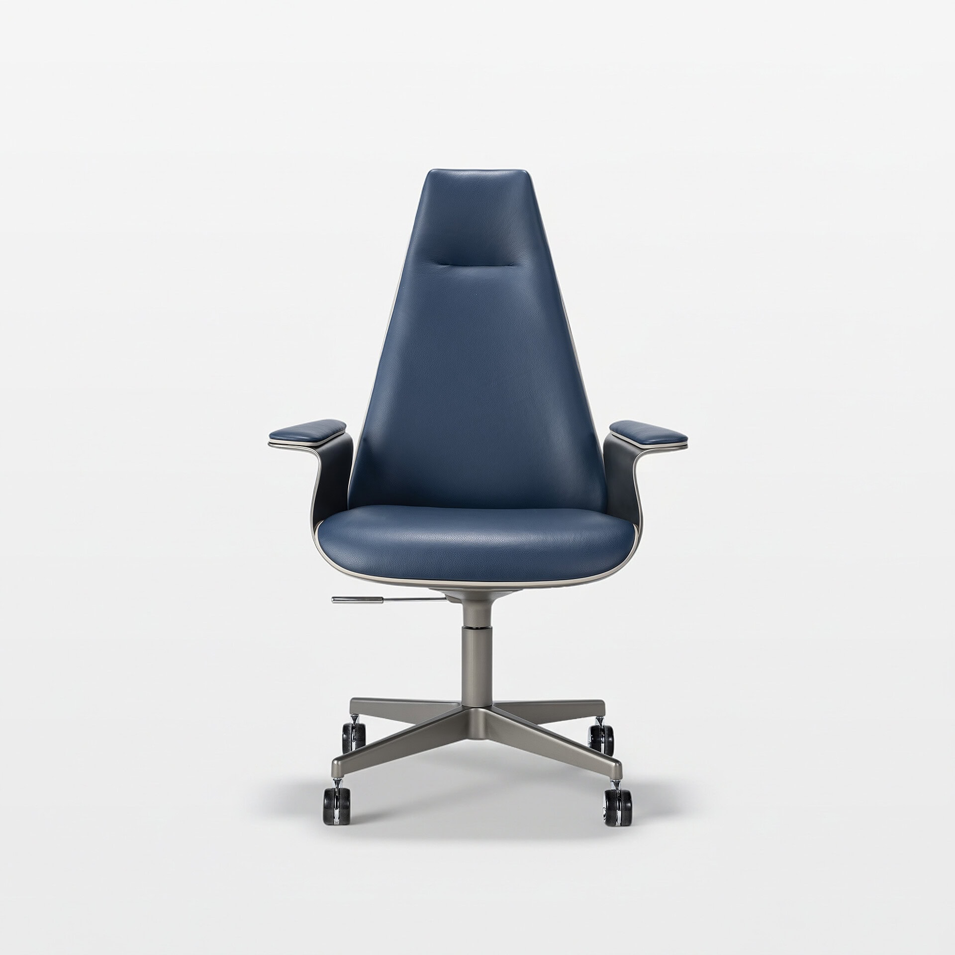 Modern blue Minerva high office chair with ergonomic design and adjustable features.
