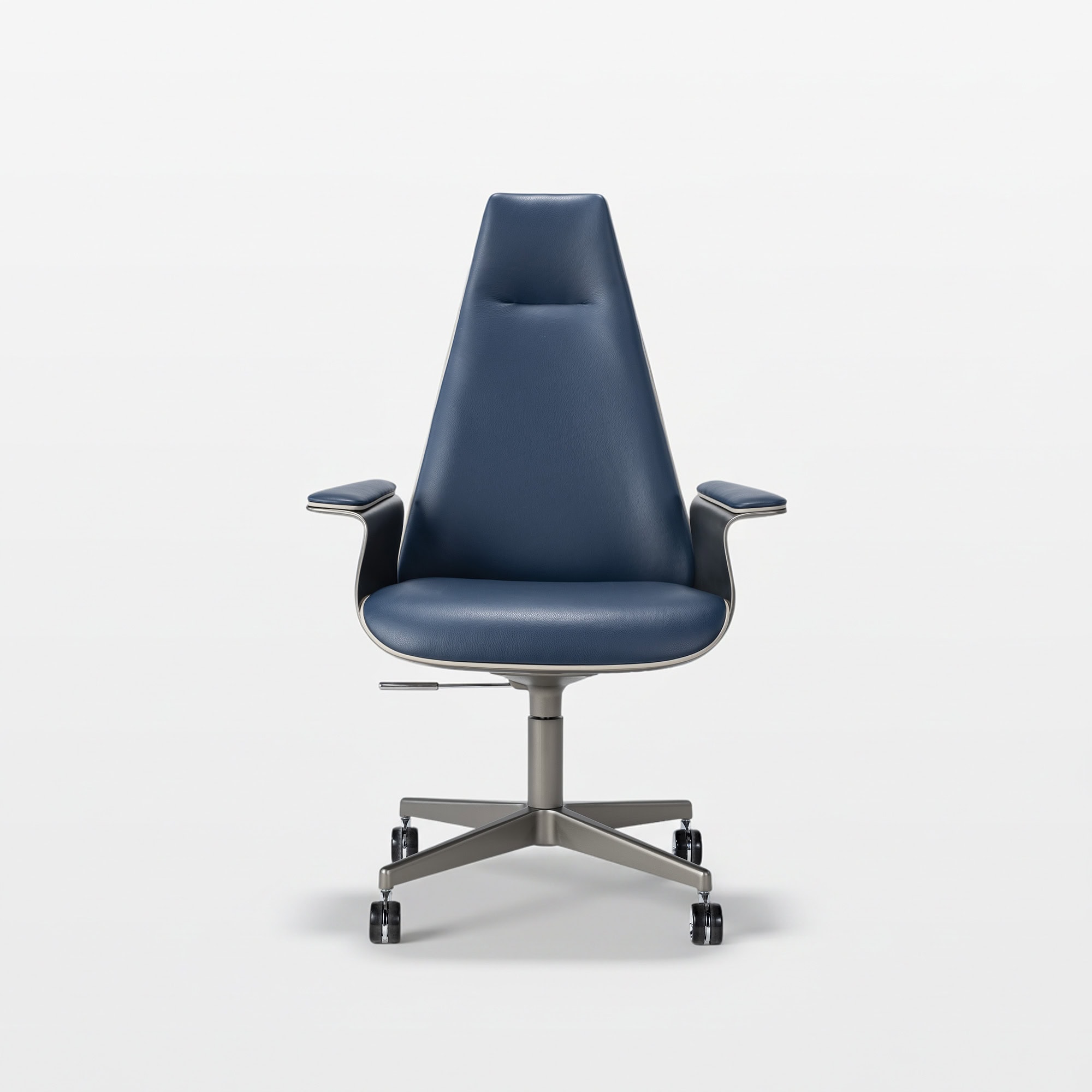Modern blue Minerva high office chair with ergonomic design and adjustable features.