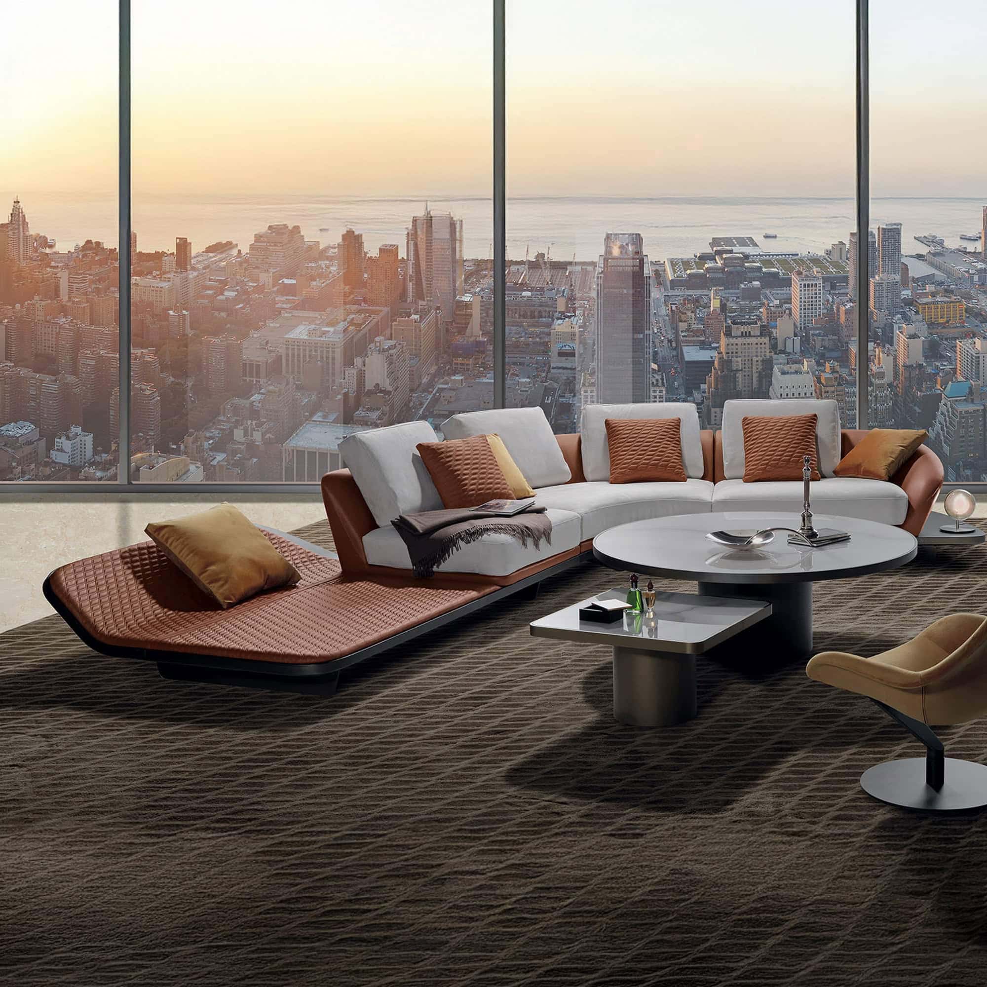 Contemporary Segno sectional sofa with chaise, ideal for modern living spaces and city apartments.