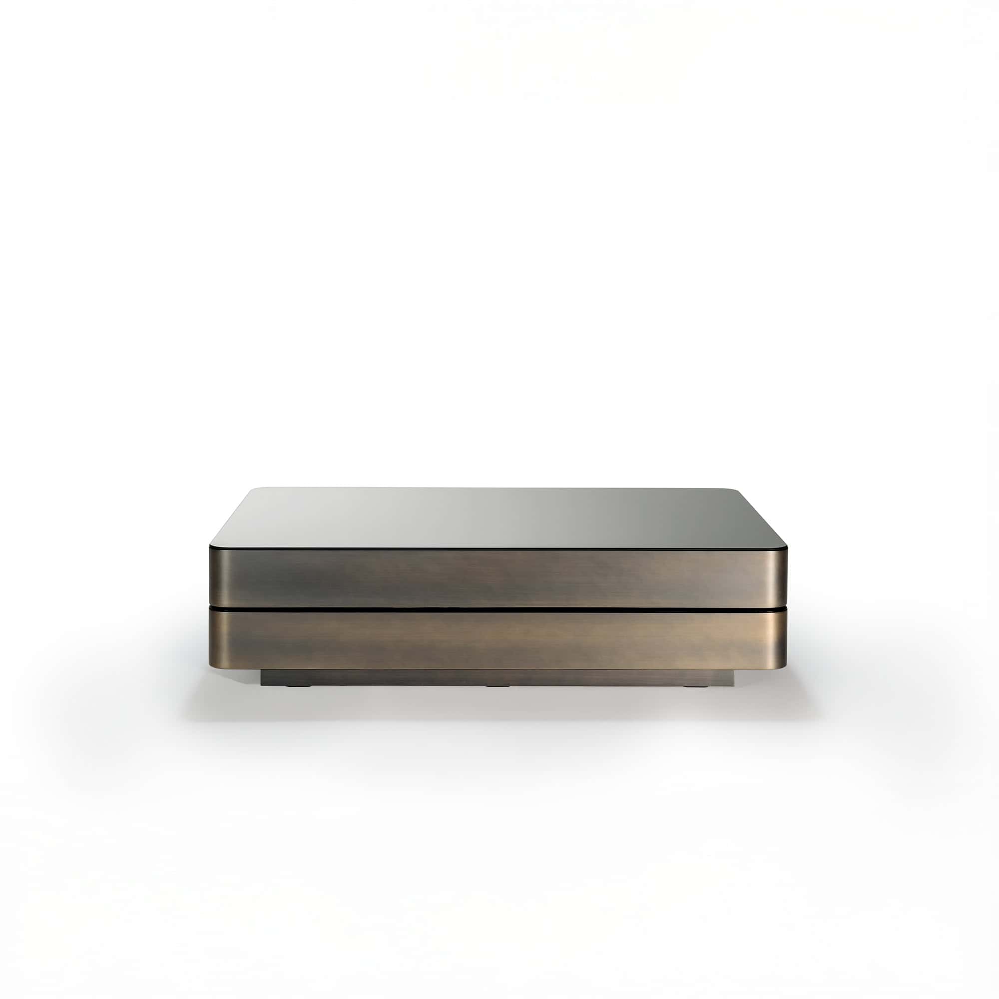 Rectangular modern metal coffee table with a sleek matte finish in gunmetal gray, minimalist design for contemporary living rooms.
