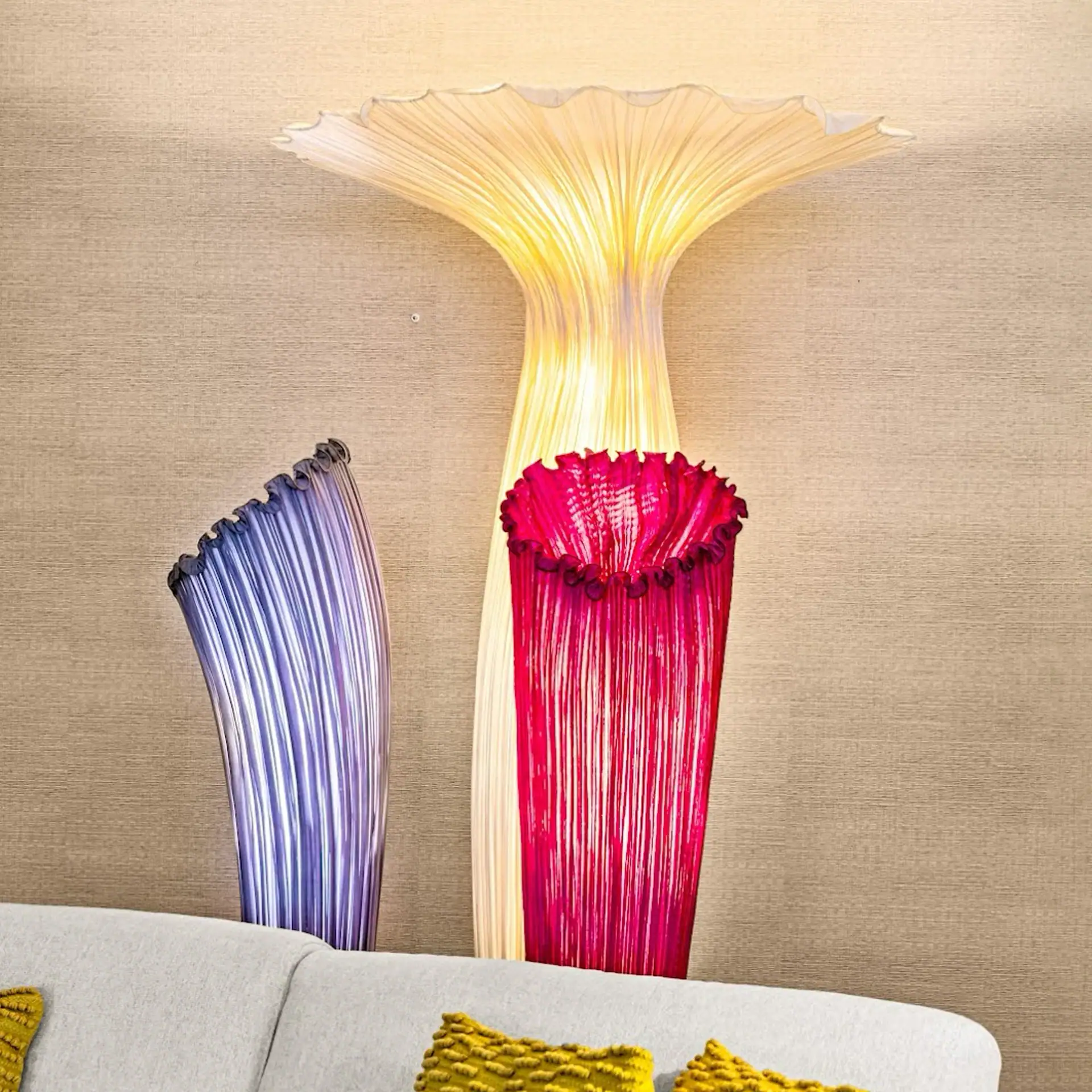 Elegant glass sculpture lighting fixtures for modern interior decor Elegant glass sculpture lighting fixtures with vibrant colors for contemporary interior design.