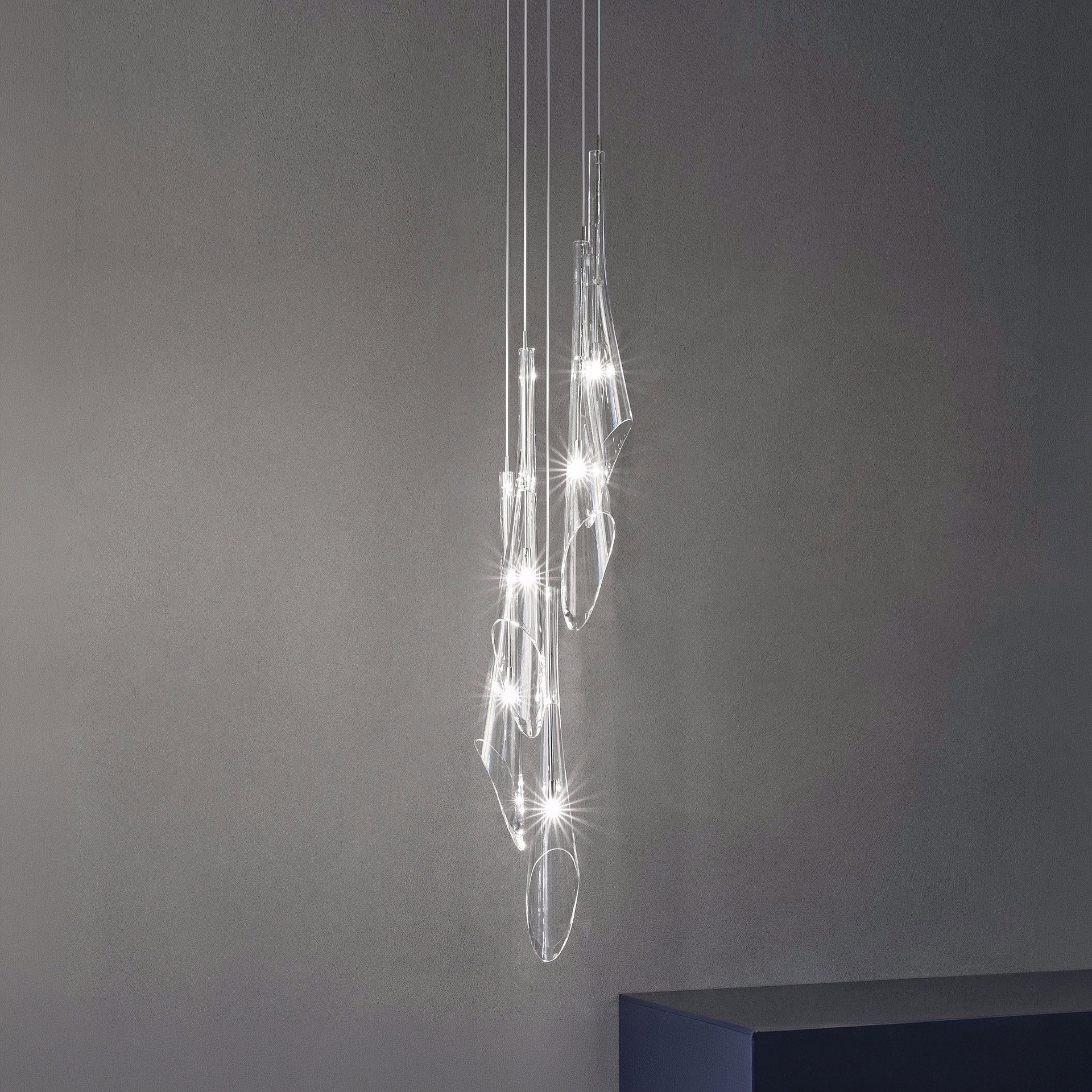 Elegant Calle Crystal Pendant chandelier with hanging glass prisms.