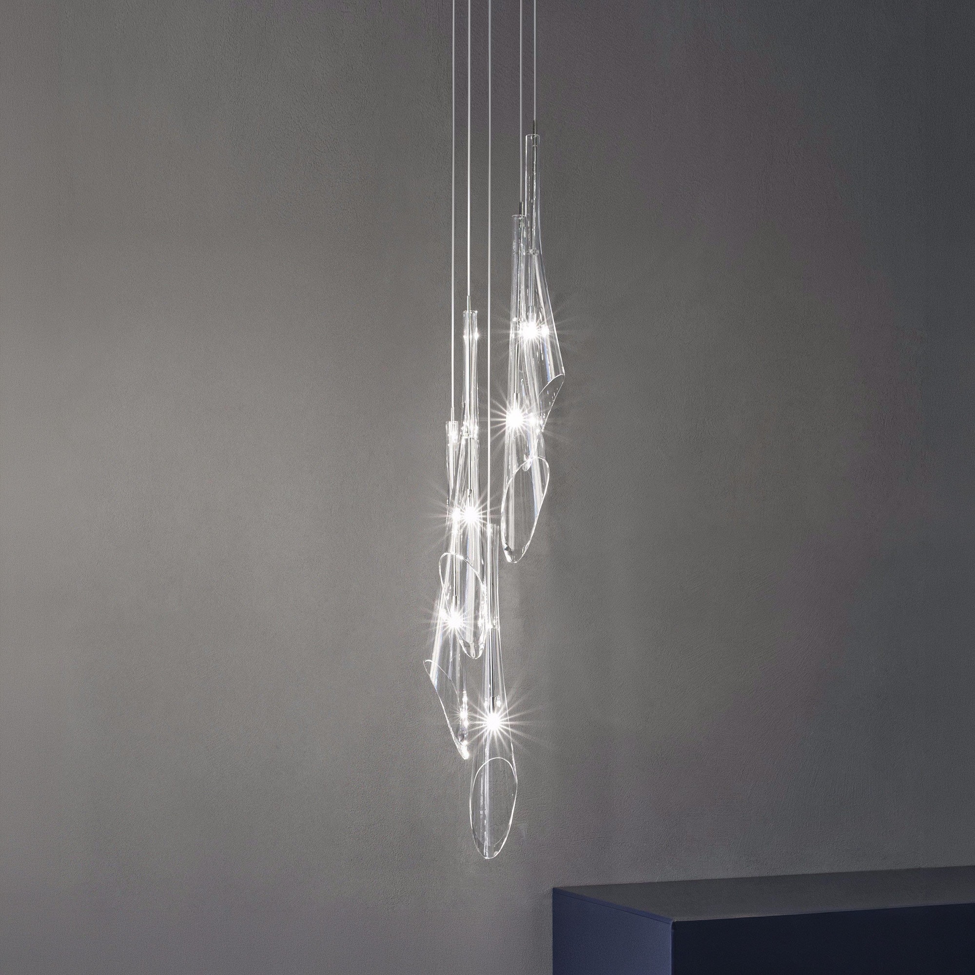 Elegant Calle Crystal Pendant chandelier with hanging glass prisms.
