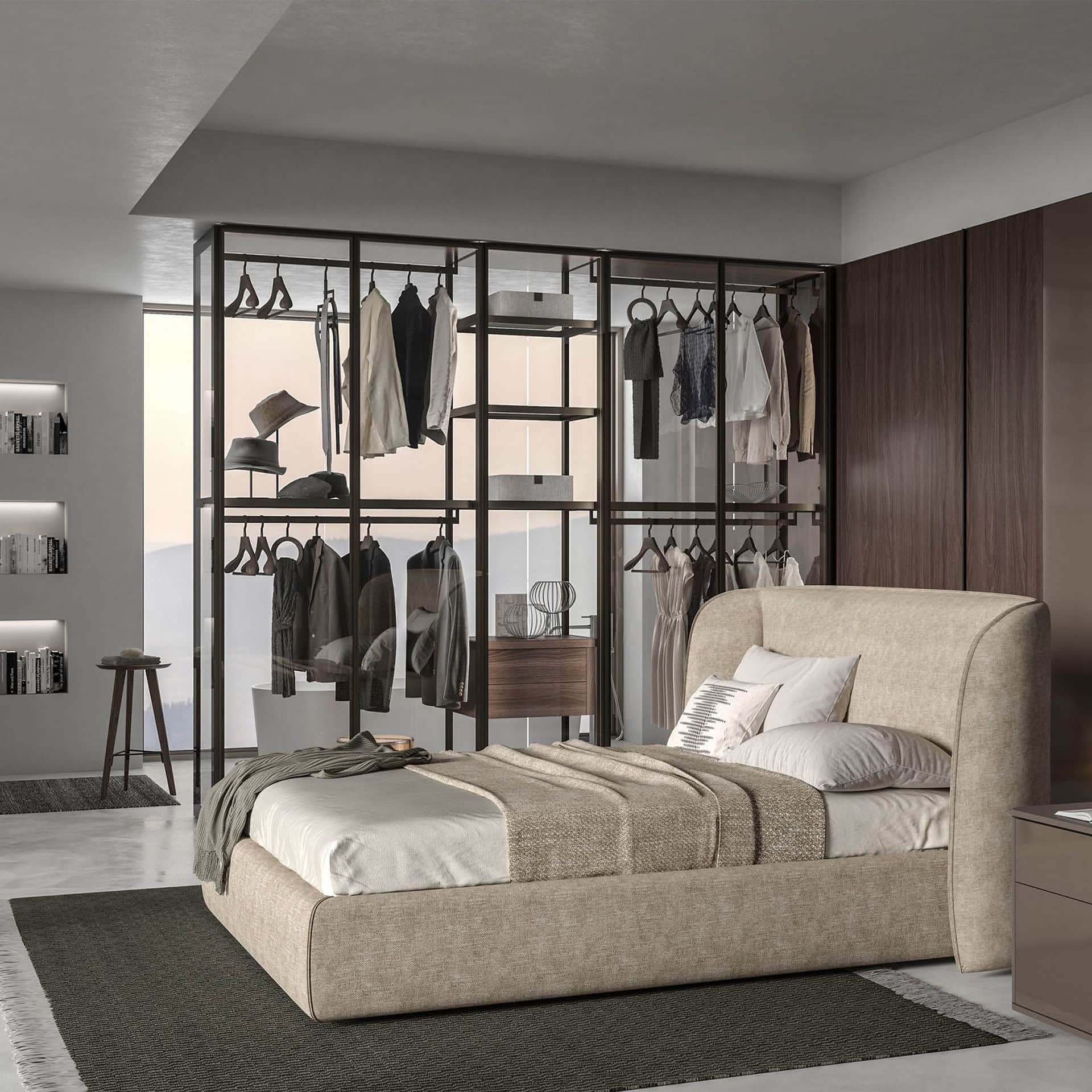 Elegant glass wardrobe with modern design and ample storage space.