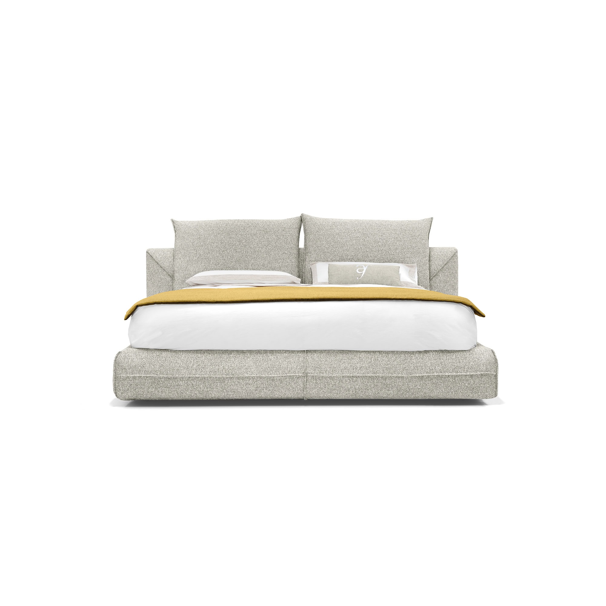 Arketipo Starman Dream Bed, front view on white background, showcasing upholstered frame and cushioned headboard.
