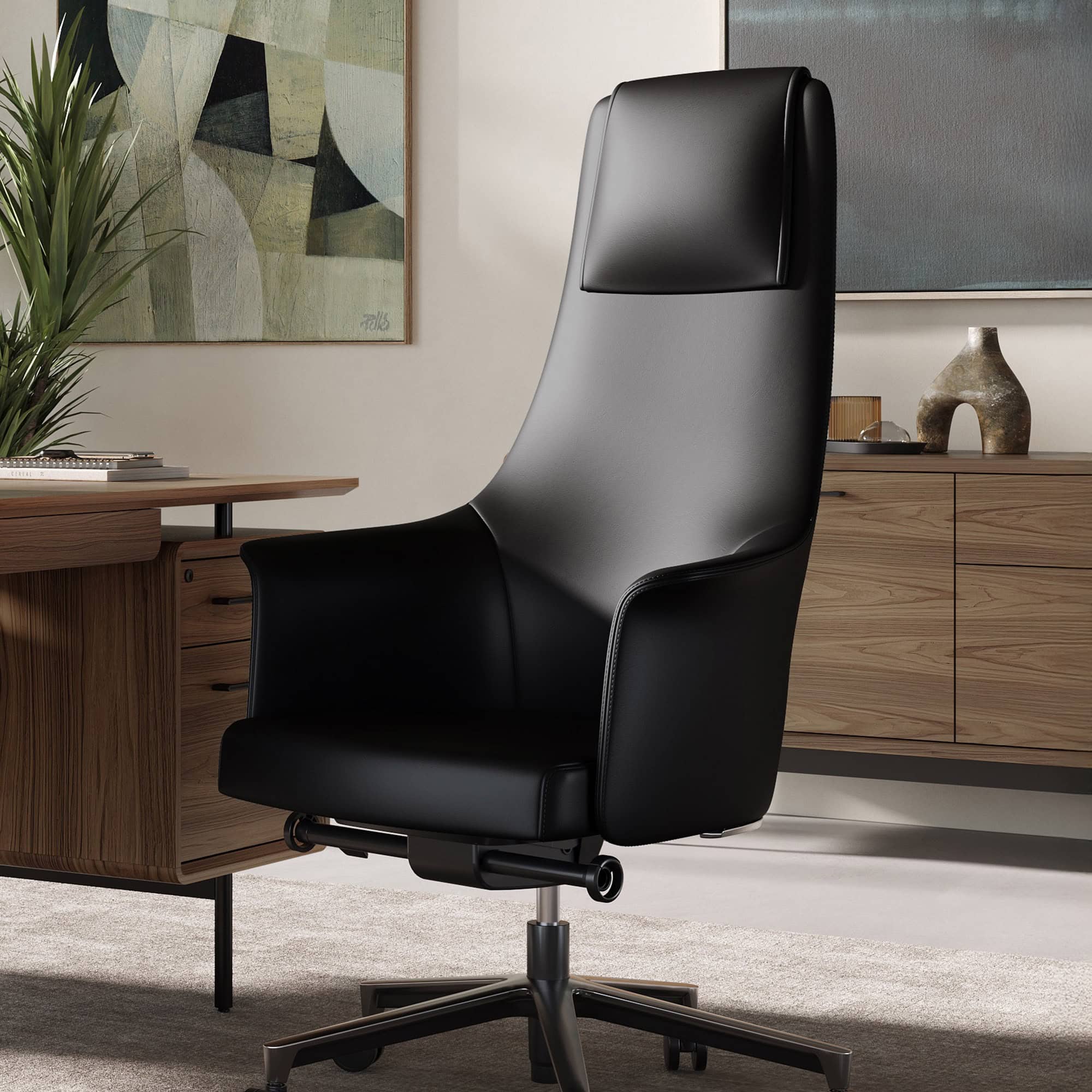 a black chair in a room