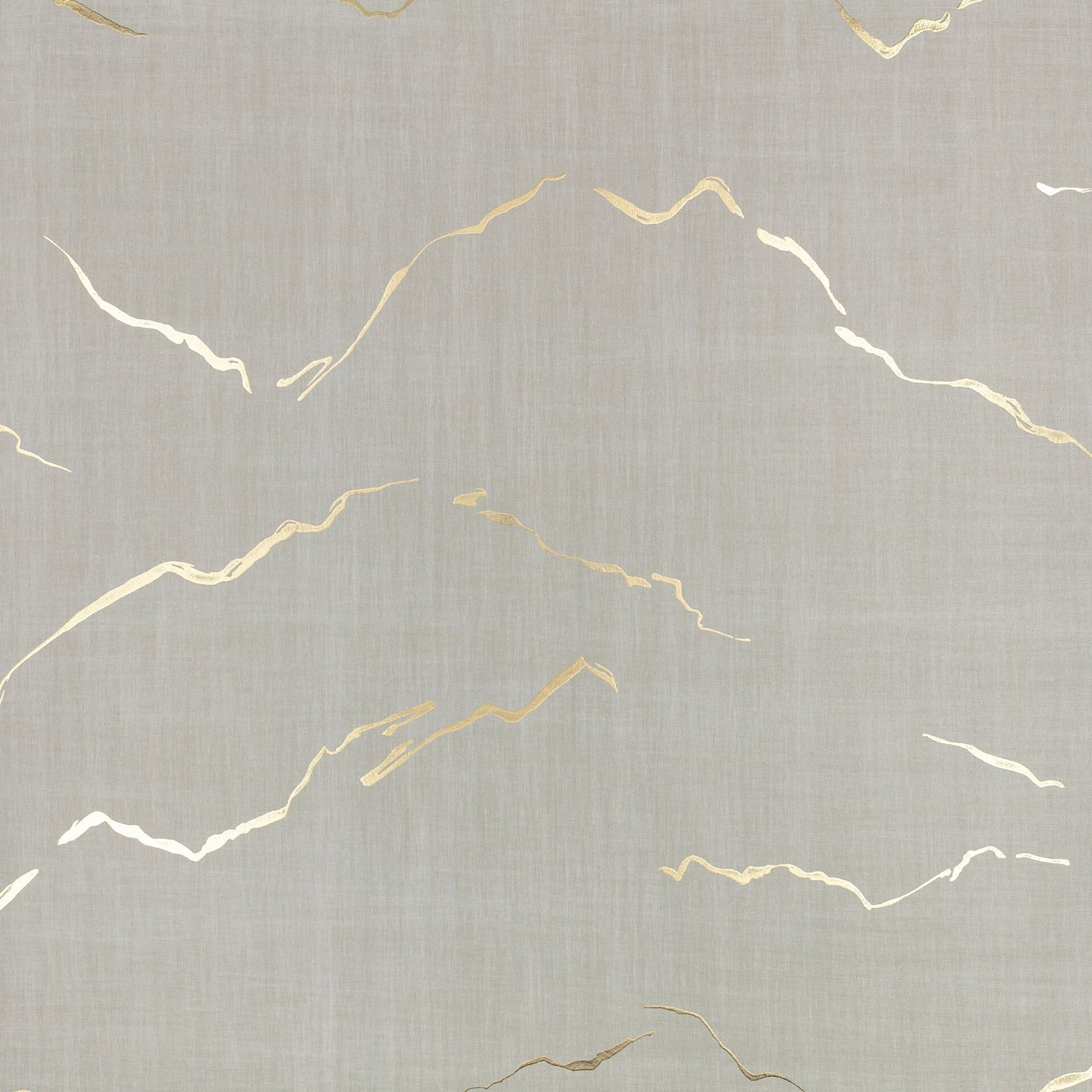 Kuju Textured Metallic Wallpaper in Quill, soft silver-gray background with metallic gold detailing.