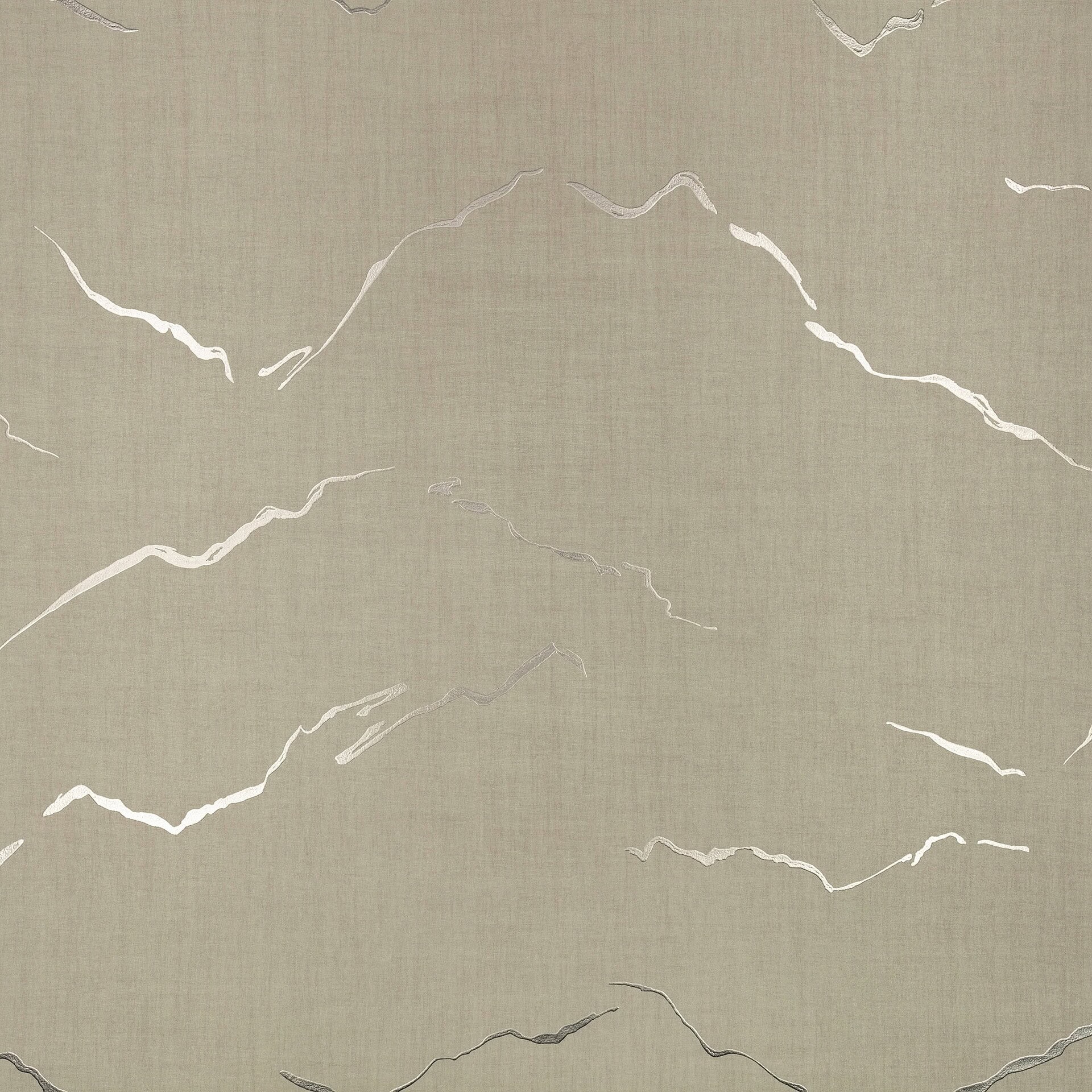 Kuju Textured Metallic Wallpaper in Caper, earthy taupe background with silver metallic details.