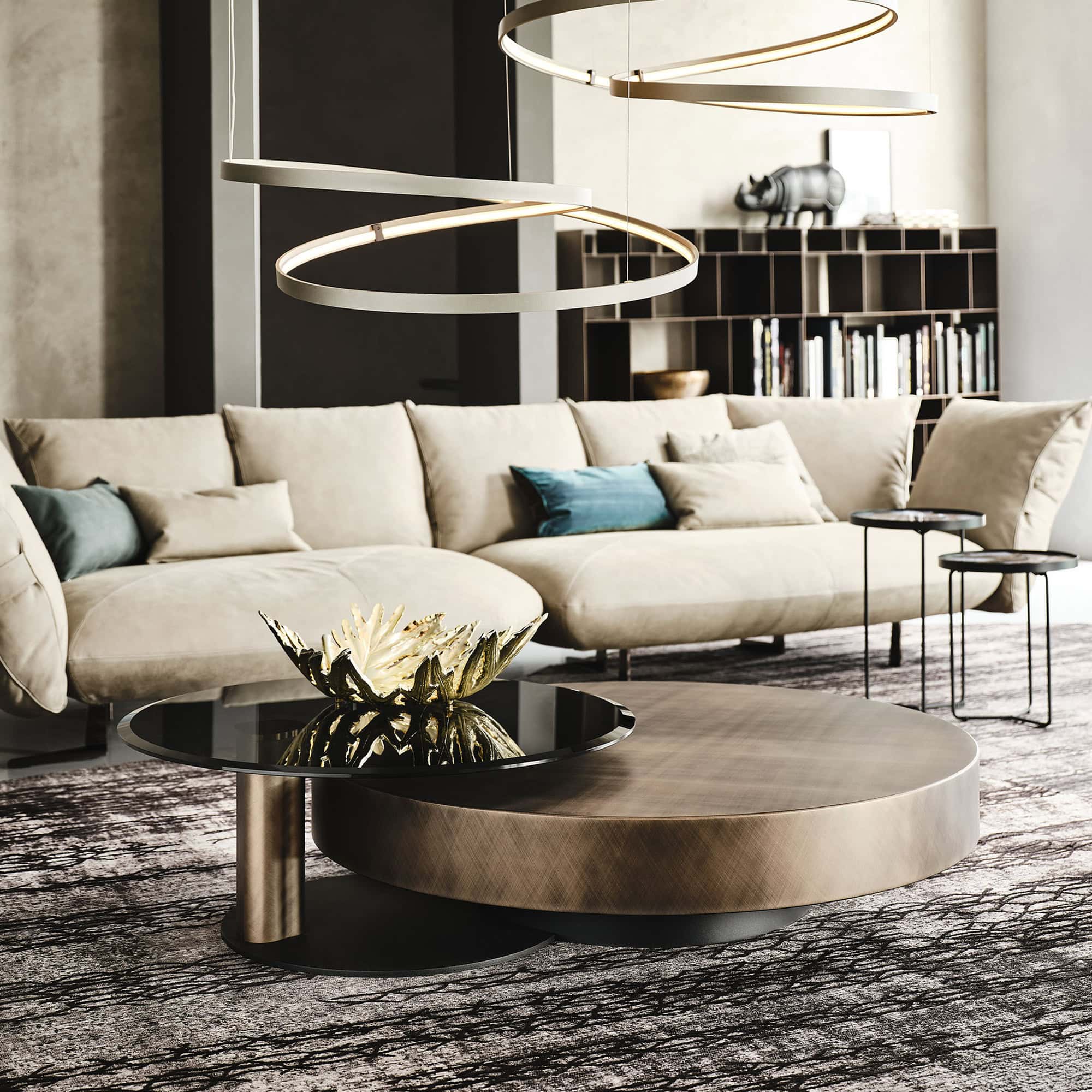 a living room with a couch and coffee table