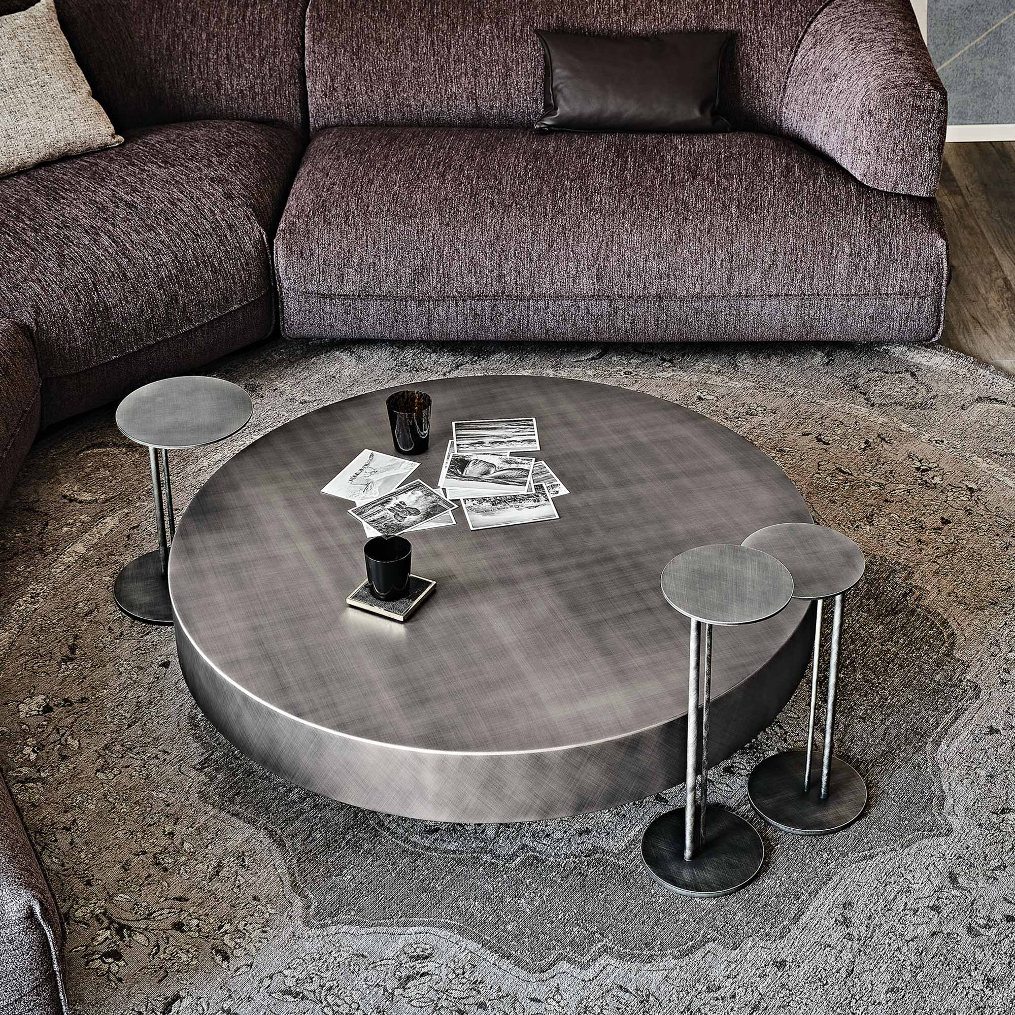 a round coffee table in a living room