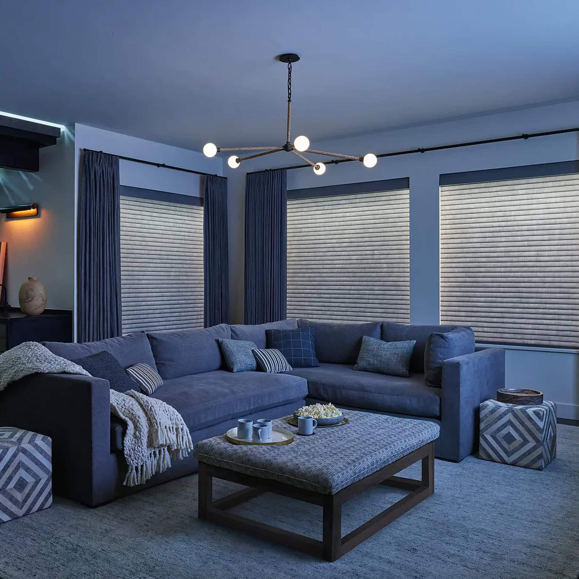 a living room with a couch and coffee table