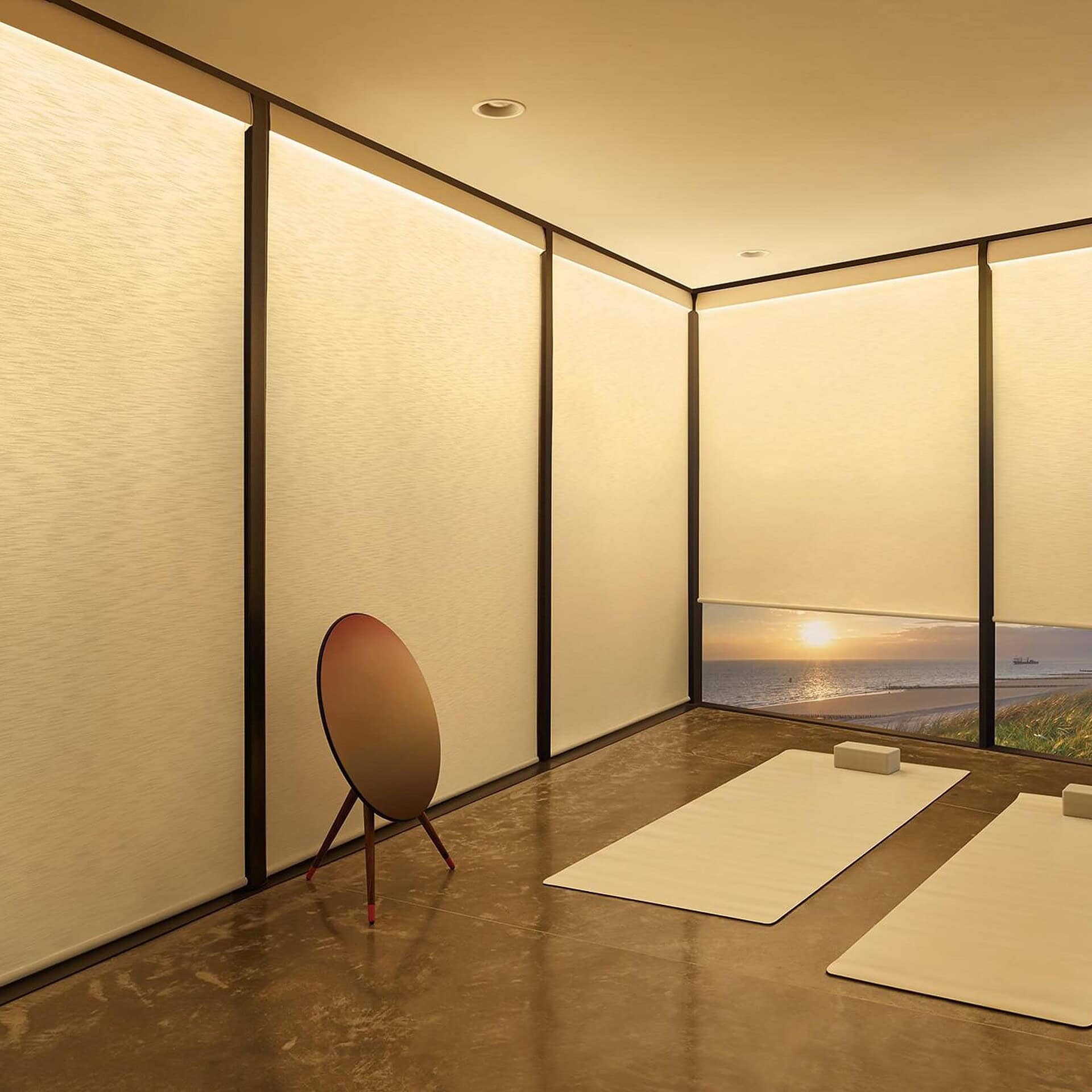 a room with mats and a chair