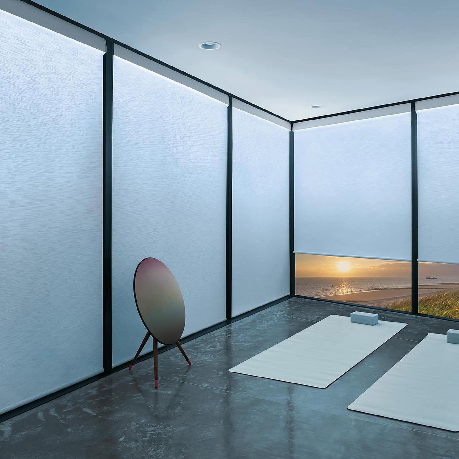 a room with mats and a chair