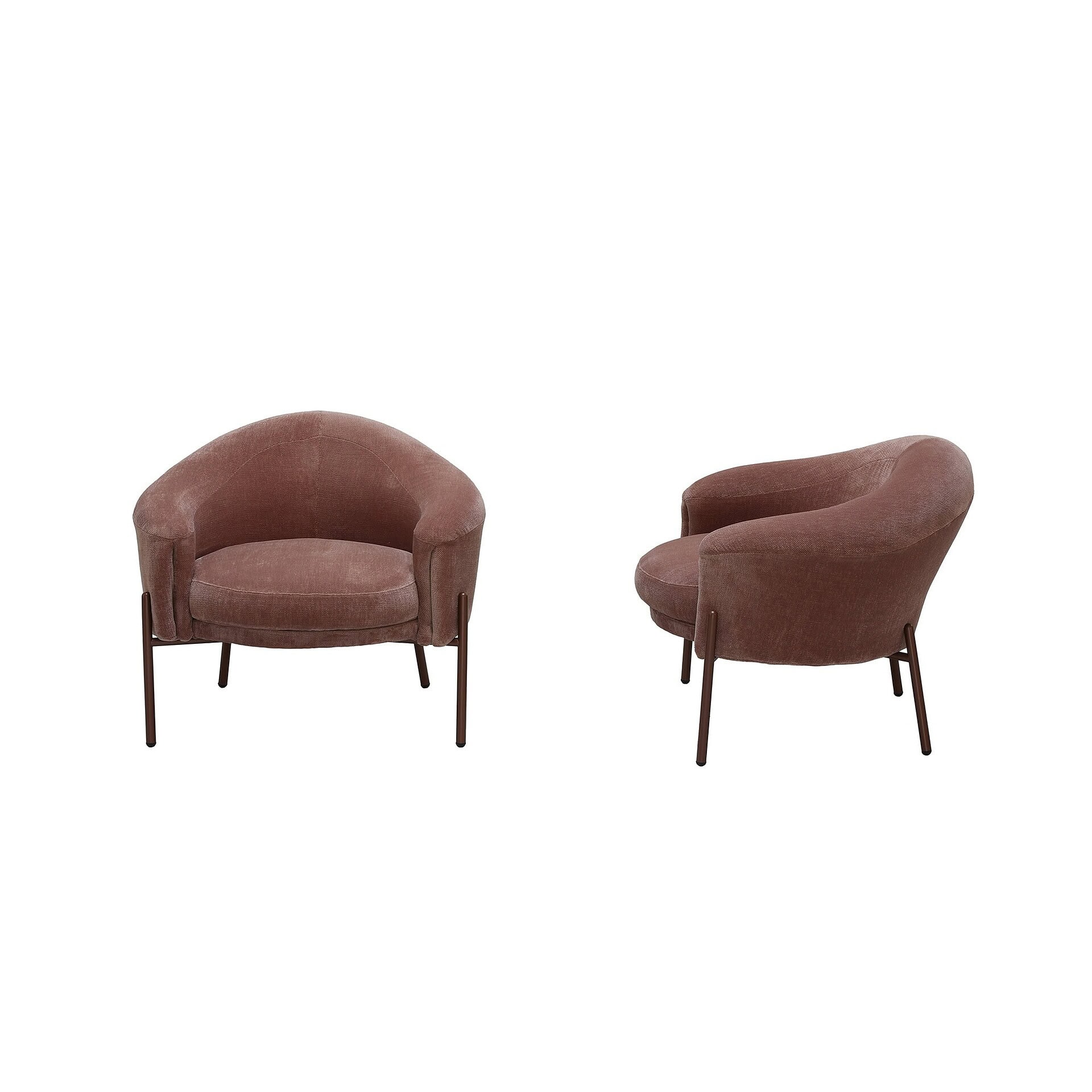 Pair of Quentin Upholstered Armchairs in warm red fabric, isolated on white background.
