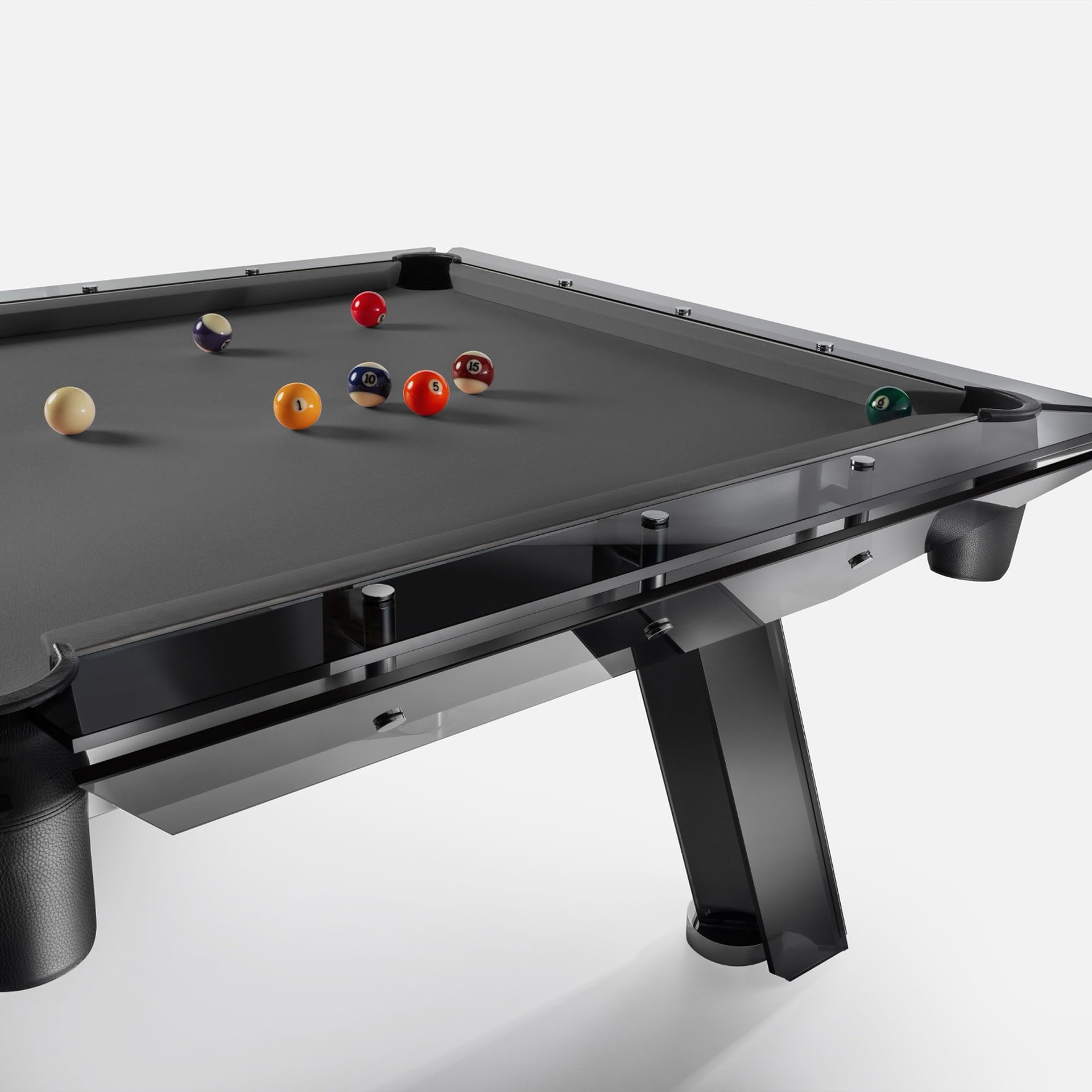 Sleek black modern billiards pool table with stylish design and high-quality finish.