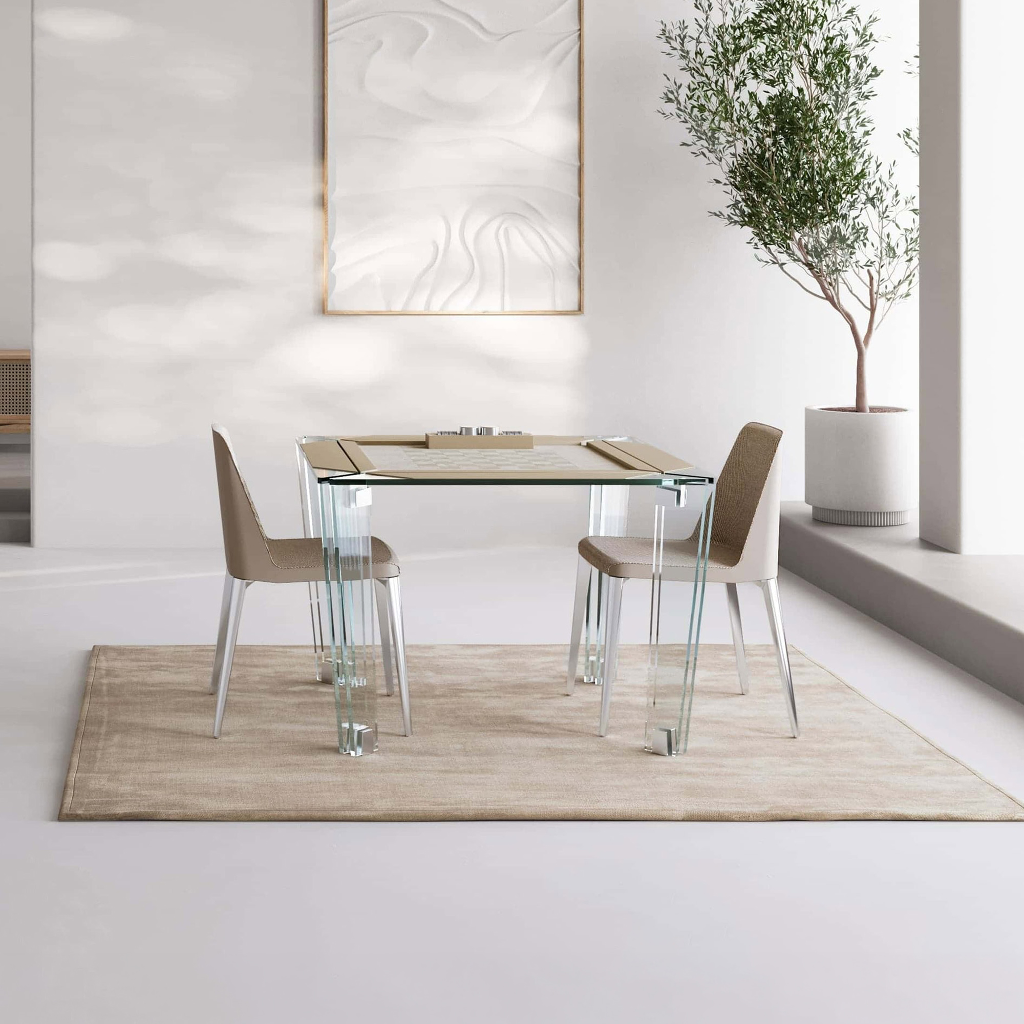 Impatià Tuttuno Glass Multi-Game Table styled as a dining table in a contemporary setting