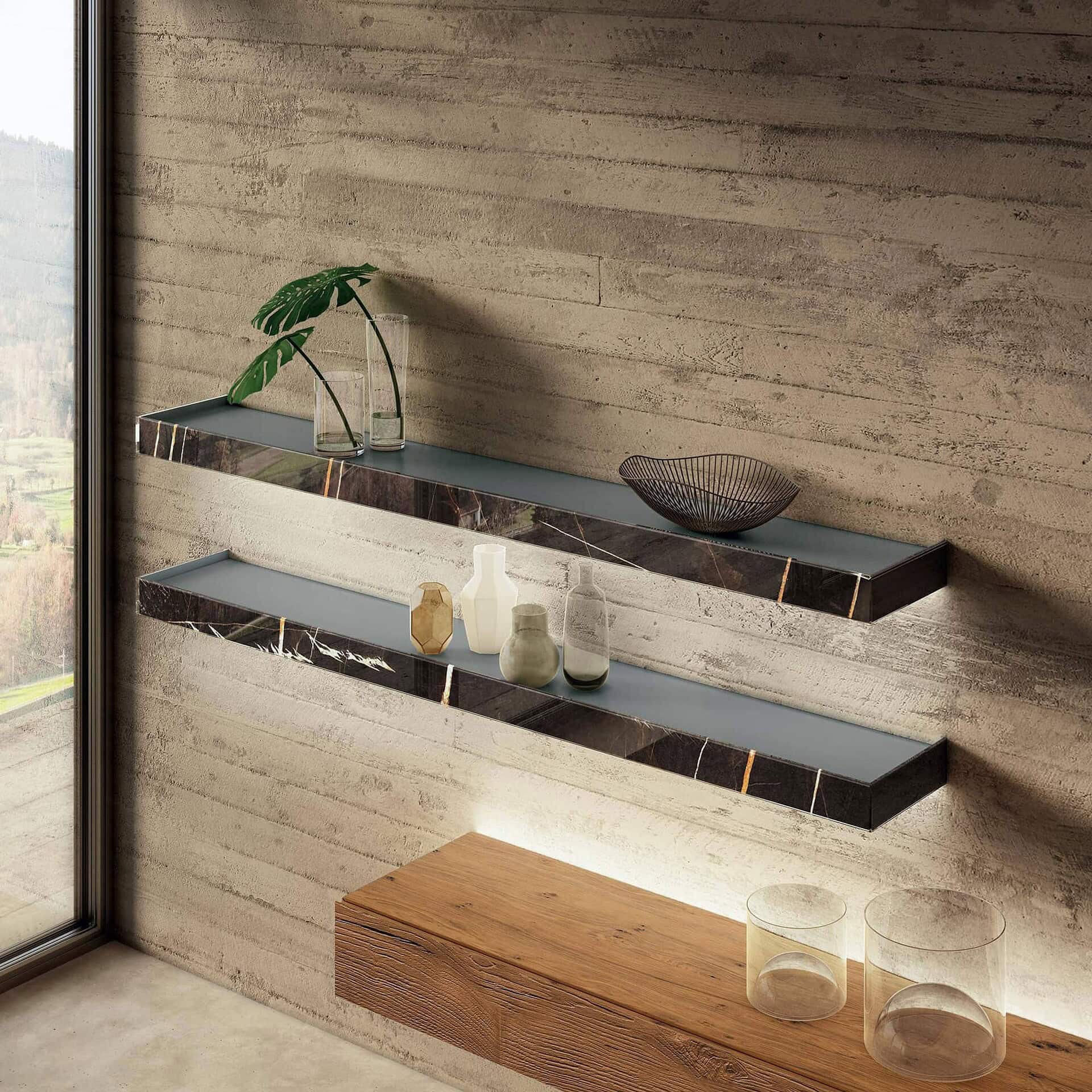 Elegant wall-mounted shelves showcasing contemporary design and craftsmanship.