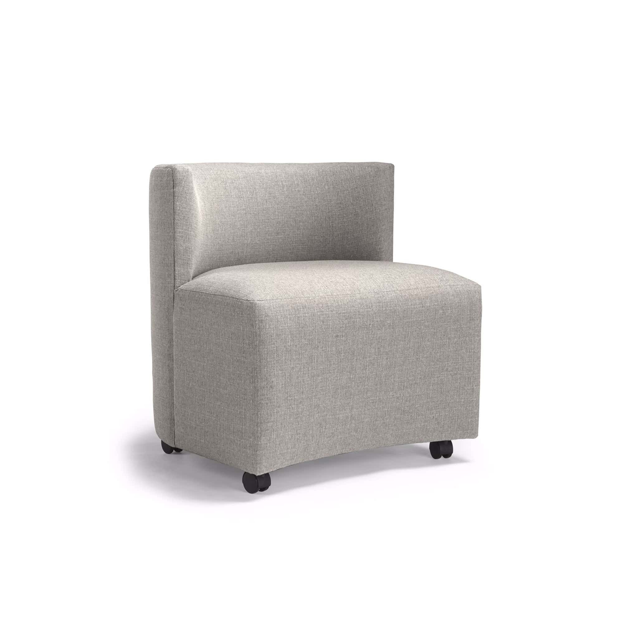 a grey chair with wheels