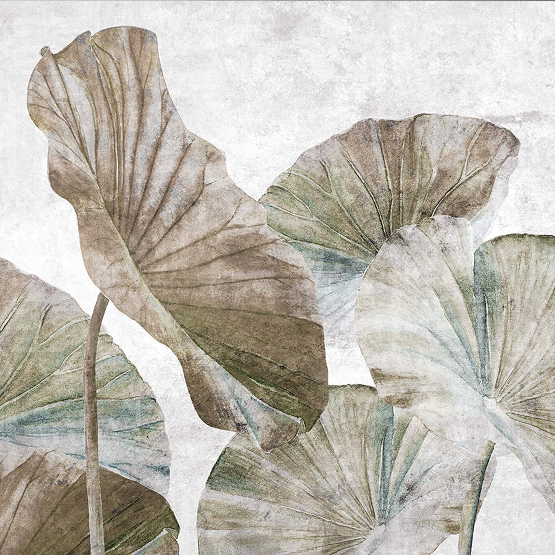 Close-up of Naiadi Wallpaper in sand and ivory — pale neutral leaves with soft beige shading for a natural, organic look.