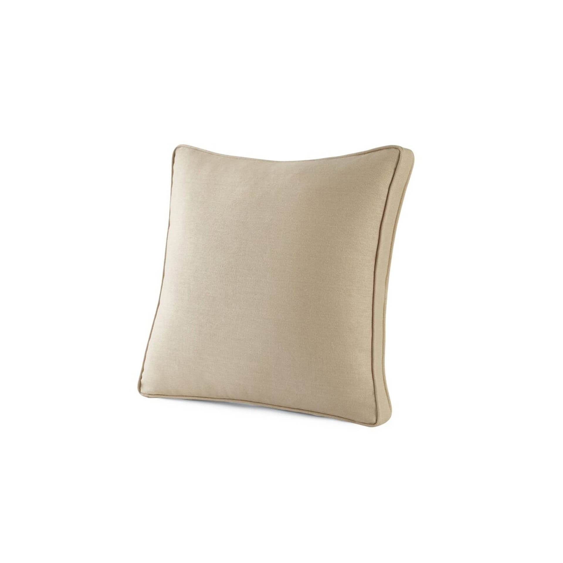 Square beige throw pillow with welted edge